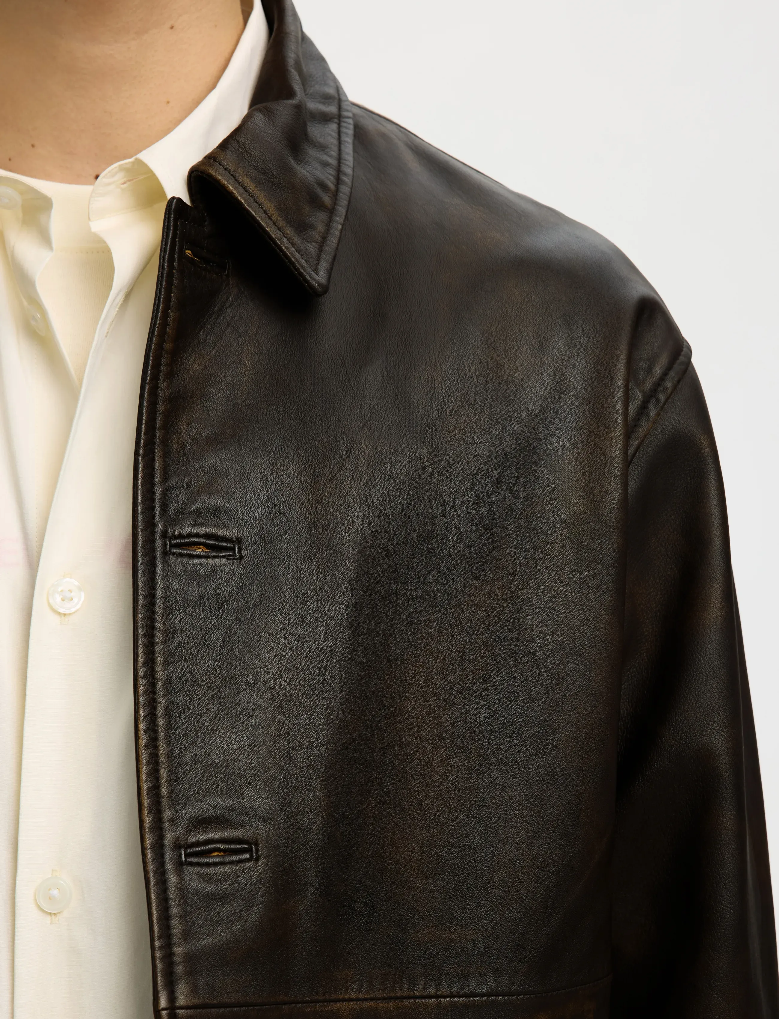 Selected - SLHMORGAN HOTEL AMOUR LEATHER BLOUSON - forårsjakker - demitasse - 4