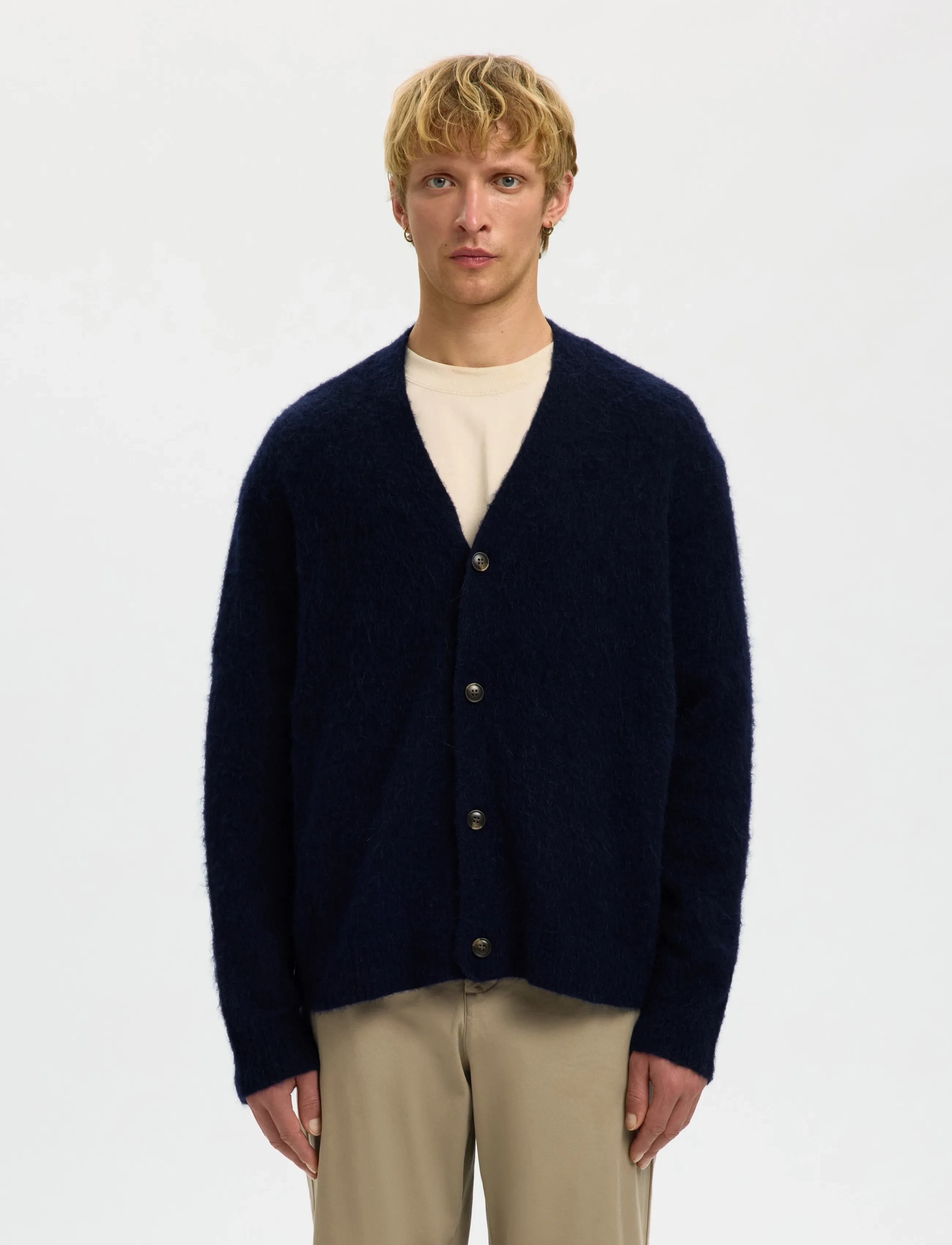 Selected SLHRAI BRUSHED LS KNIT RELAXED CARDIGAN - Looks for less - SKY CAPTAIN / navy