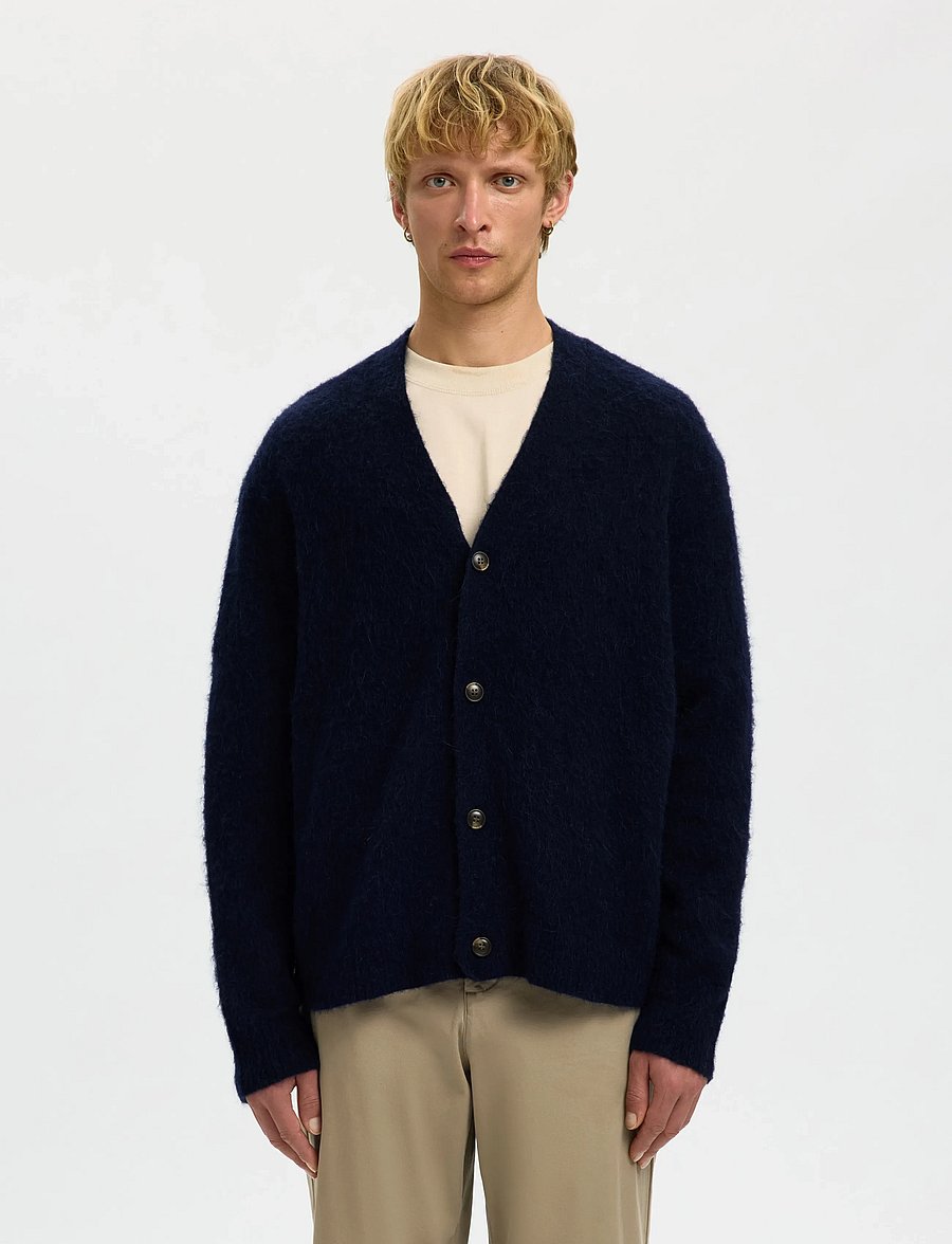 Selected - SLHRAI BRUSHED LS KNIT RELAXED CARDIGAN - strickjacken - sky captain - 0