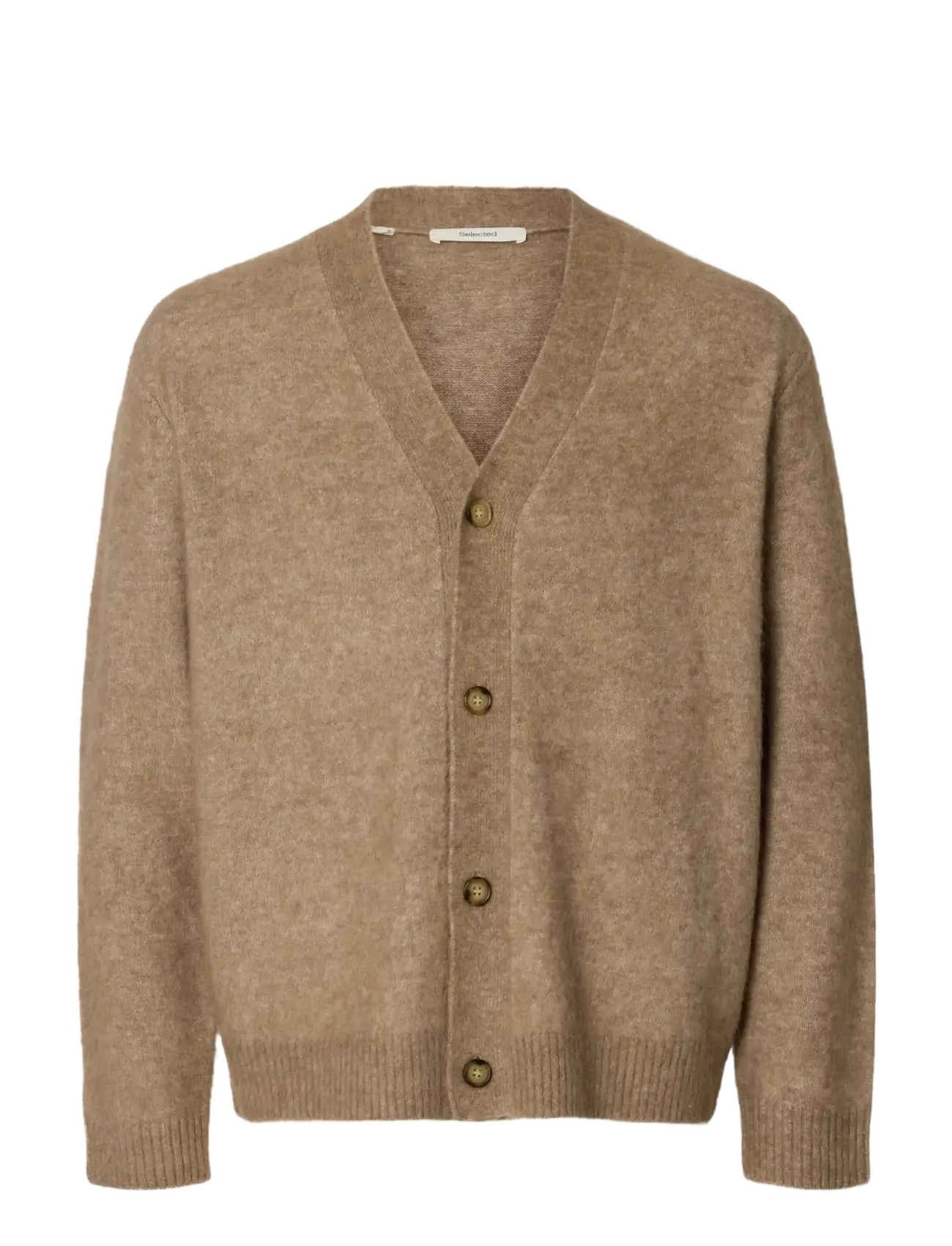 Selected SLHRAI BRUSHED LS KNIT RELAXED CARDIGAN - Cardigans - WALNUT / beige