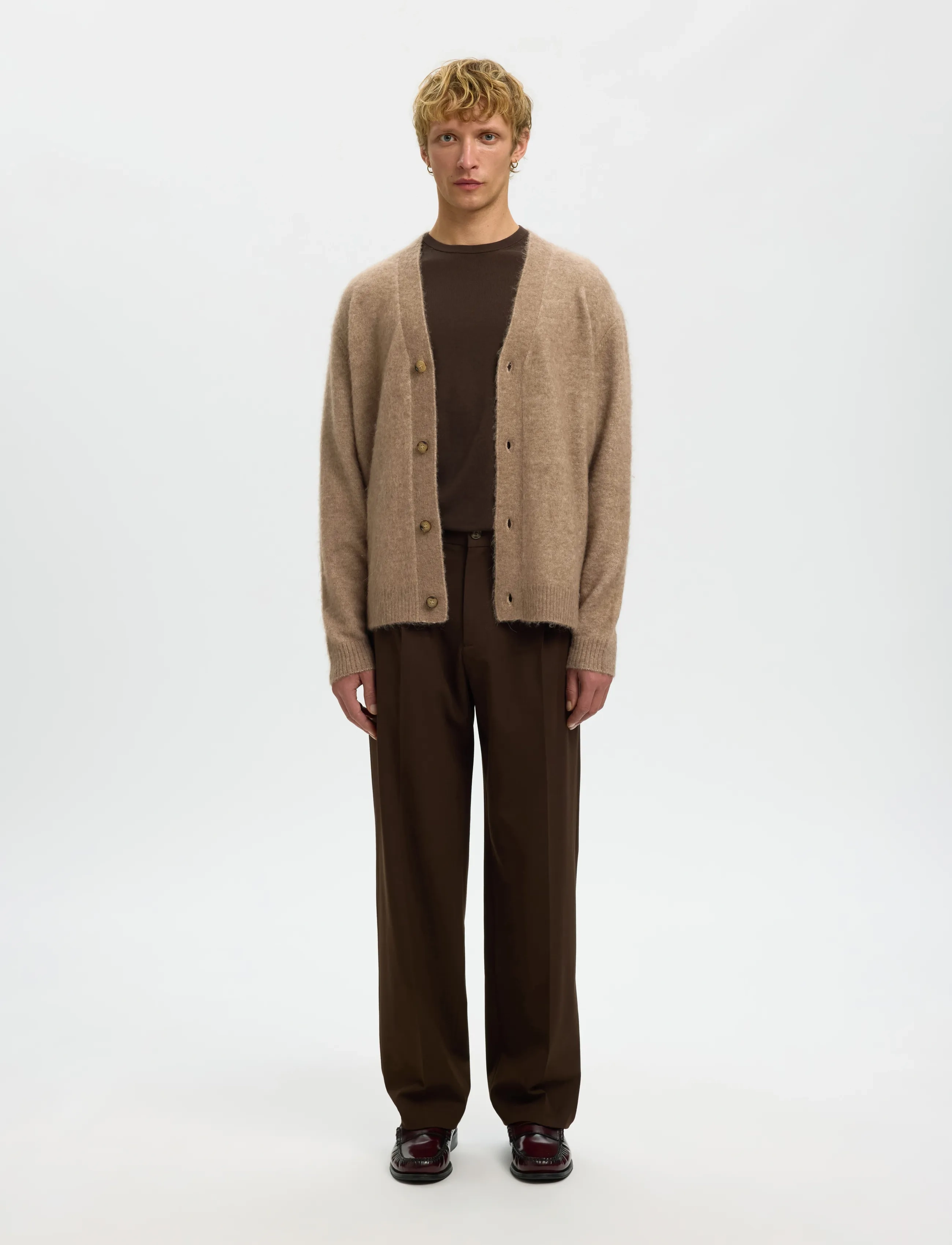 Selected - SLHRAI BRUSHED LS KNIT RELAXED CARDIGAN - cardigans - walnut - 3