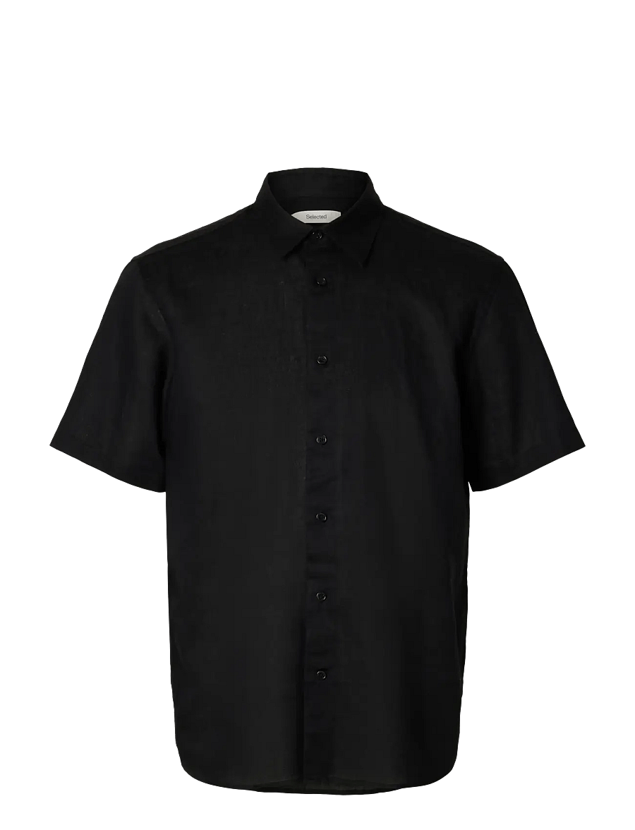 Selected - SLMREGCLAUS CLAY LINENBLEND SS SHT NOOS - kurzarmhemden - black - 1