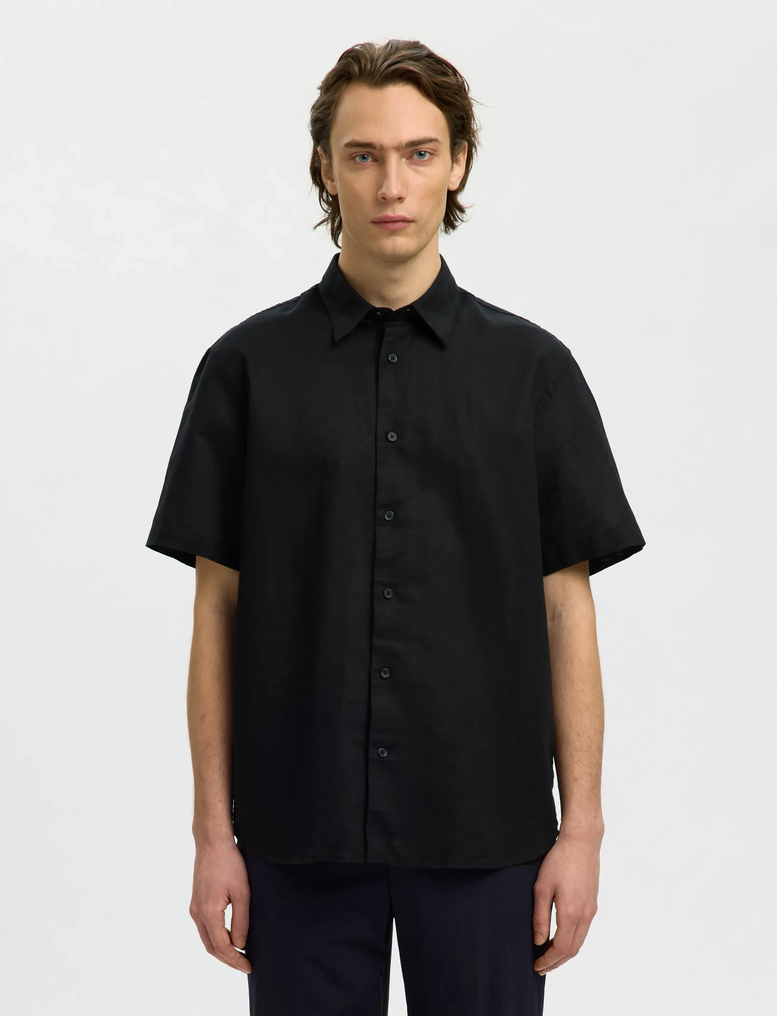 Selected SLMREGCLAUS CLAY LINENBLEND SS SHT NOOS - Apģērbi - BLACK / black