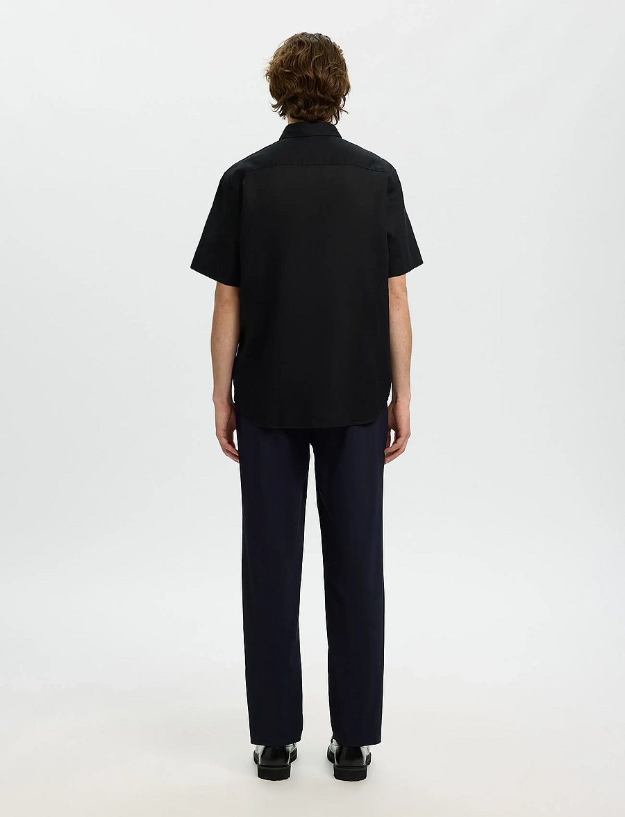 Selected - SLMREGCLAUS CLAY LINENBLEND SS SHT NOOS - kurzarmhemden - black - 2