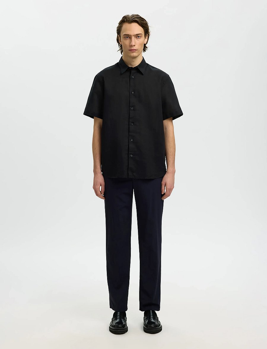 Selected - SLMREGCLAUS CLAY LINENBLEND SS SHT NOOS - kurzarmhemden - black - 3