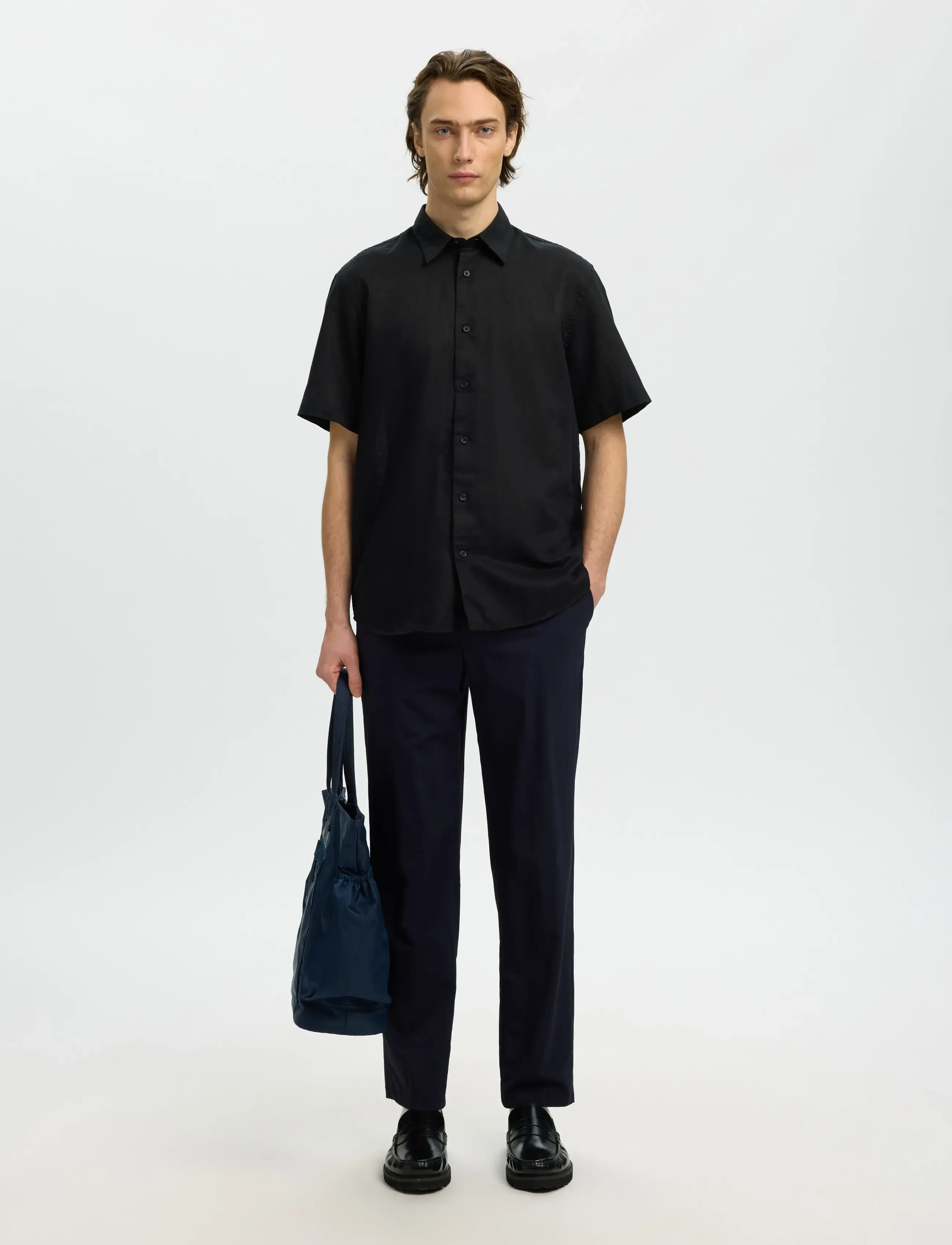 Selected - SLMREGCLAUS CLAY LINENBLEND SS SHT NOOS - kortærmede skjorter - black - 5