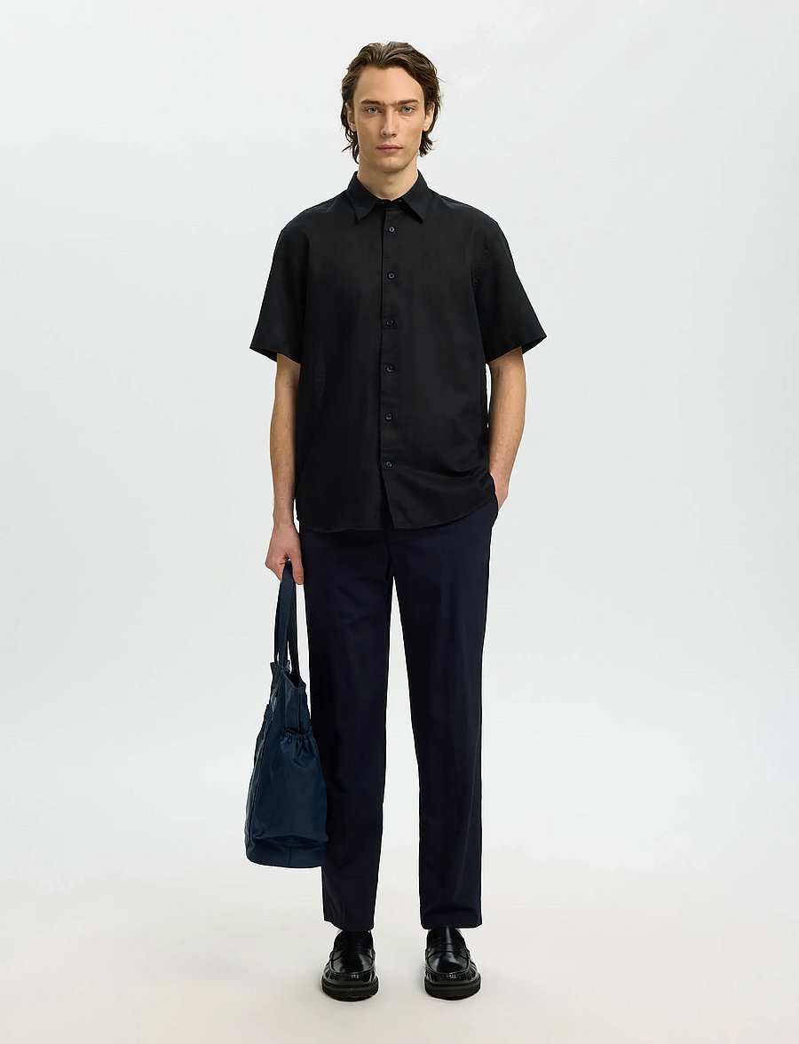 Selected - SLMREGCLAUS CLAY LINENBLEND SS SHT NOOS - kurzarmhemden - black - 5