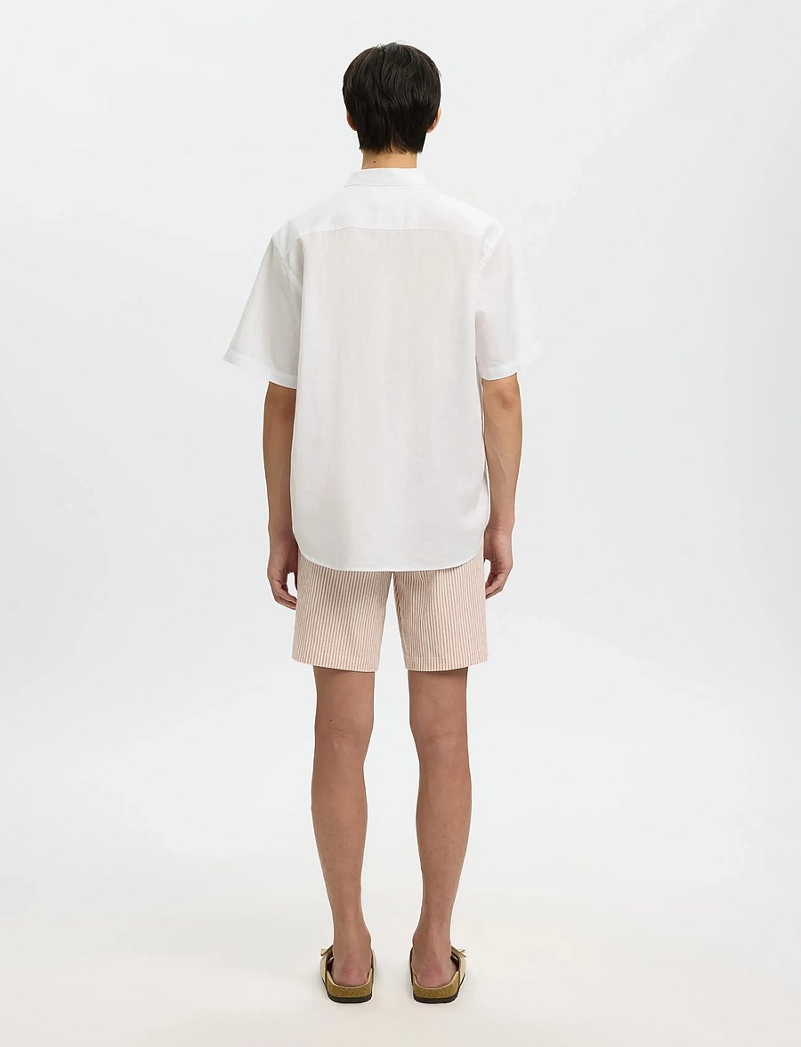 Selected - SLMREGCLAUS CLAY LINENBLEND SS SHT NOOS - lühikeste varrukatega särgid - bright white - 2