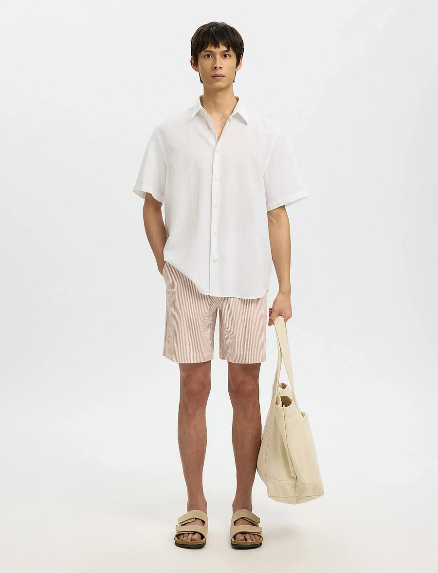 Selected - SLMREGCLAUS CLAY LINENBLEND SS SHT NOOS - lühikeste varrukatega särgid - bright white - 3