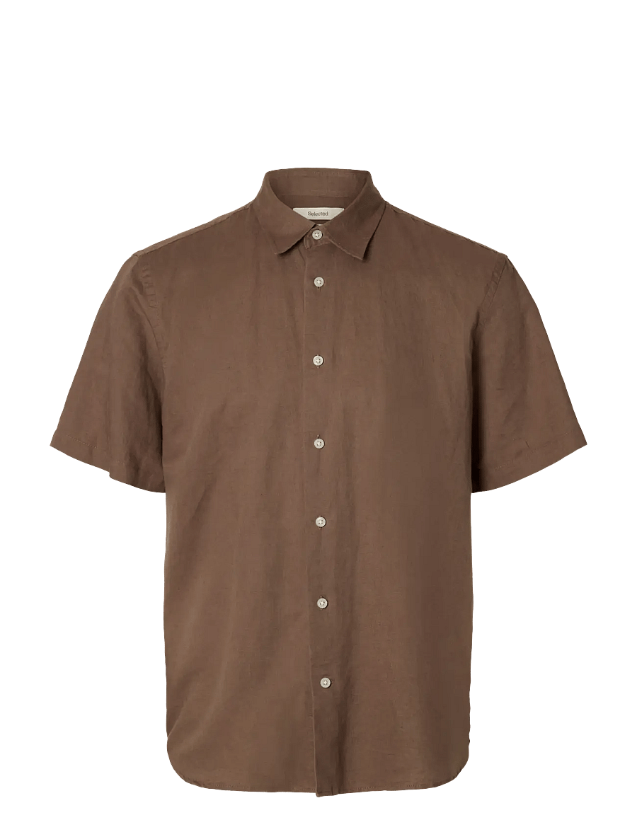 Selected - SLMREGCLAUS CLAY LINENBLEND SS SHT NOOS - kurzarmhemden - chocolate chip - 1