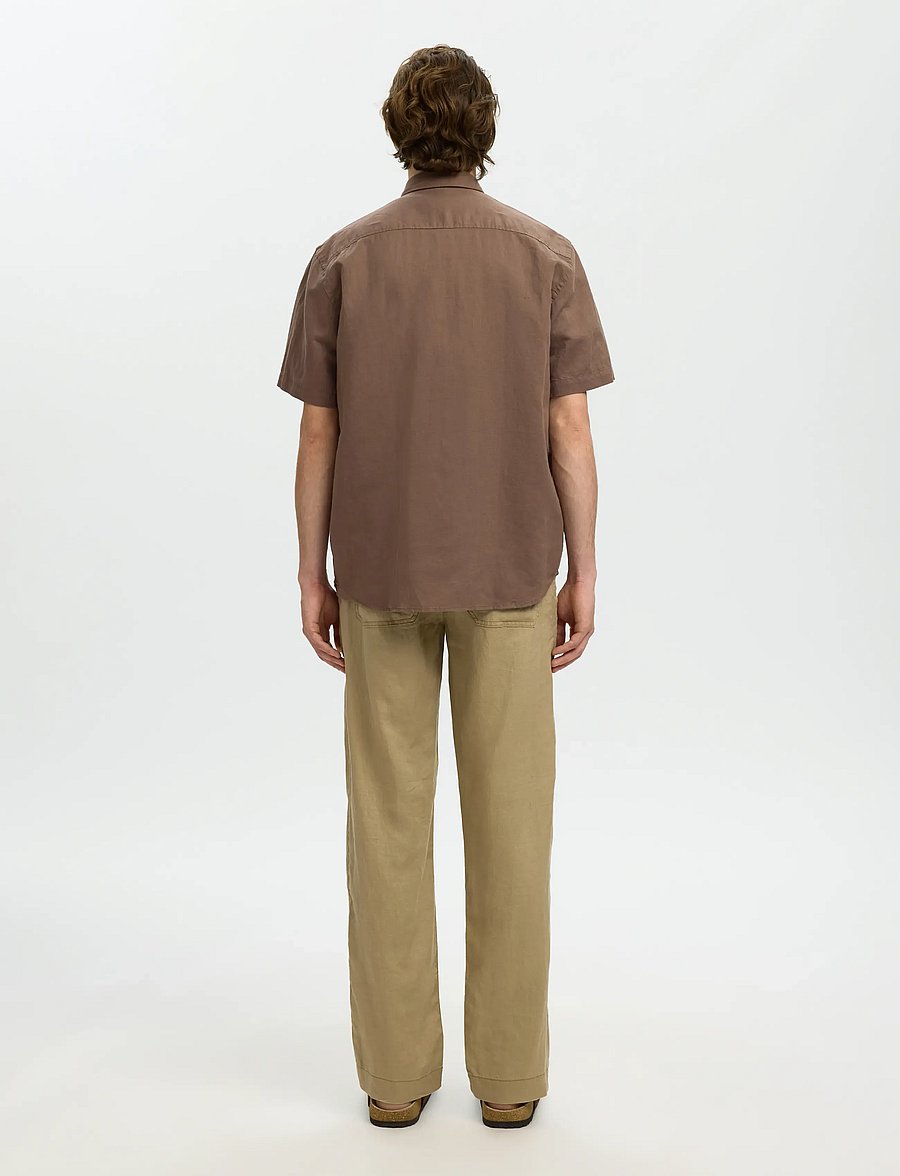 Selected - SLMREGCLAUS CLAY LINENBLEND SS SHT NOOS - kurzarmhemden - chocolate chip - 2