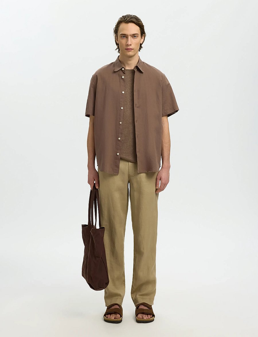 Selected - SLMREGCLAUS CLAY LINENBLEND SS SHT NOOS - kurzarmhemden - chocolate chip - 3