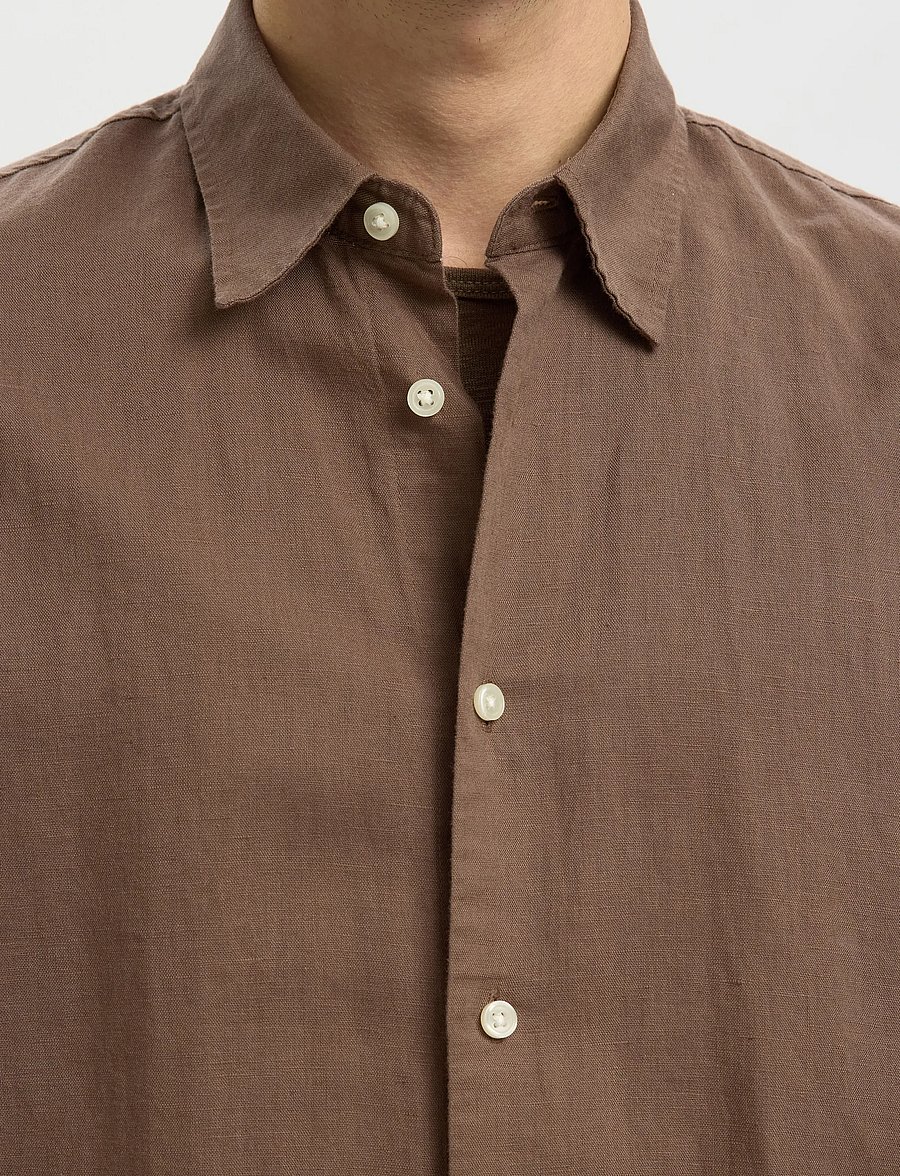 Selected - SLMREGCLAUS CLAY LINENBLEND SS SHT NOOS - kurzarmhemden - chocolate chip - 4