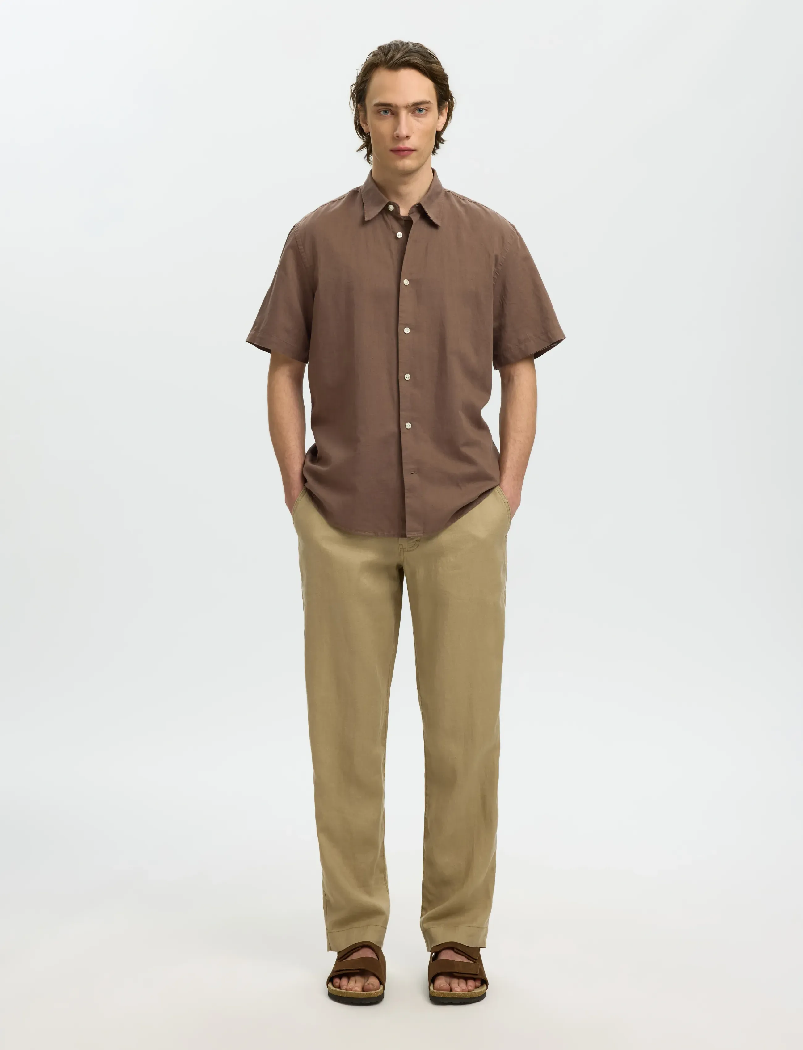 Selected - SLMREGCLAUS CLAY LINENBLEND SS SHT NOOS - chemises à manches courtes - chocolate chip - 5