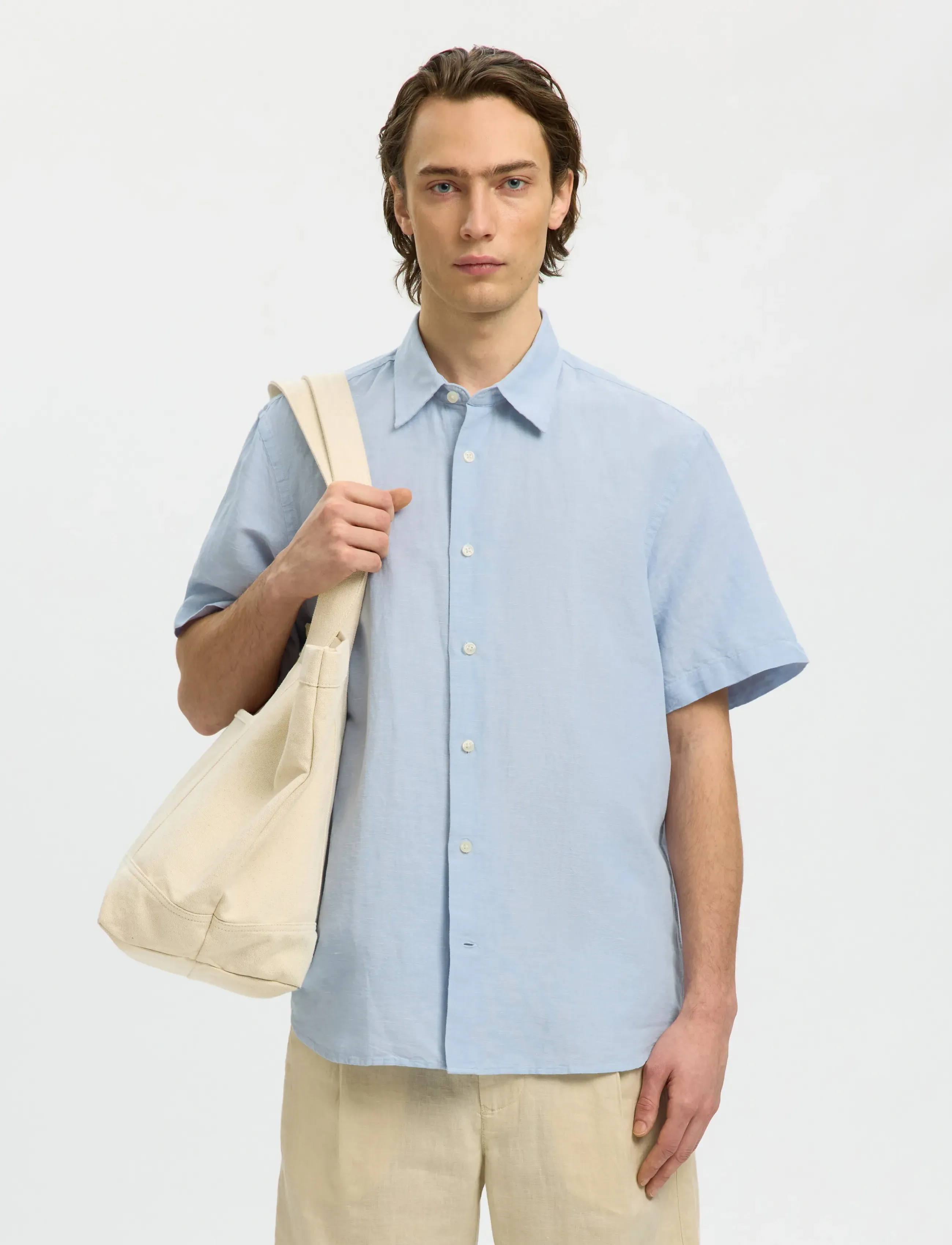 Selected SLMREGCLAUS CLAY LINENBLEND SS SHT NOOS - Skjorter - DUSTY BLUE / blue