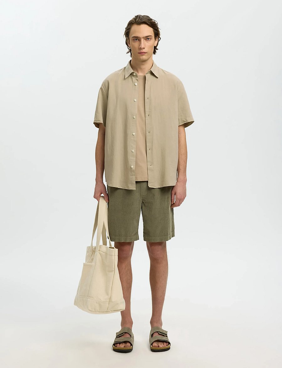 Selected - SLMREGCLAUS CLAY LINENBLEND SS SHT NOOS - short-sleeved shirts - pure cashmere - 3