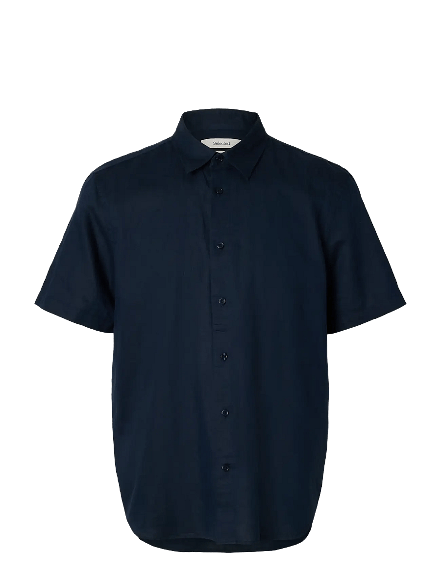 Selected - SLMREGCLAUS CLAY LINENBLEND SS SHT NOOS - short-sleeved shirts - sky captain - 1
