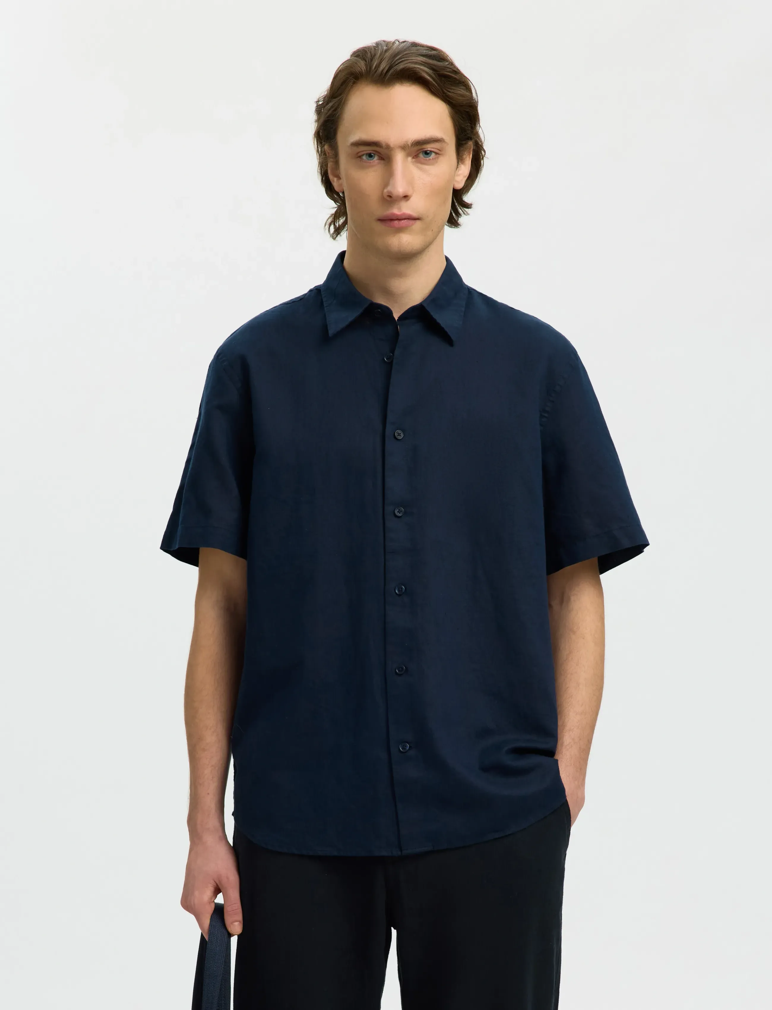 Selected SLMREGCLAUS CLAY LINENBLEND SS SHT NOOS - Skjorter - SKY CAPTAIN / navy