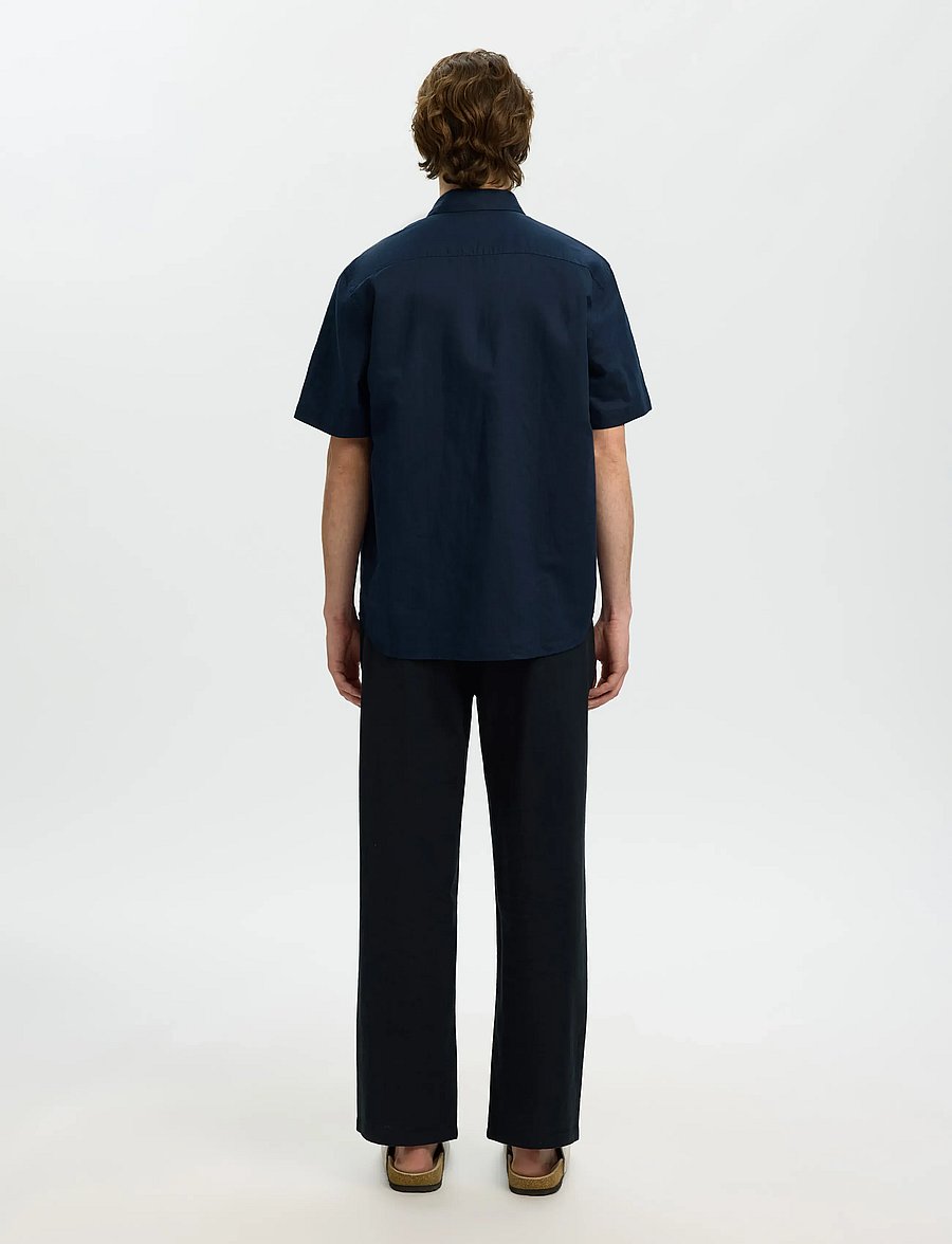 Selected - SLMREGCLAUS CLAY LINENBLEND SS SHT NOOS - short-sleeved shirts - sky captain - 2