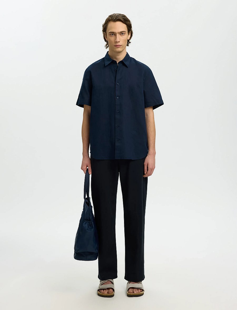 Selected - SLMREGCLAUS CLAY LINENBLEND SS SHT NOOS - short-sleeved shirts - sky captain - 3
