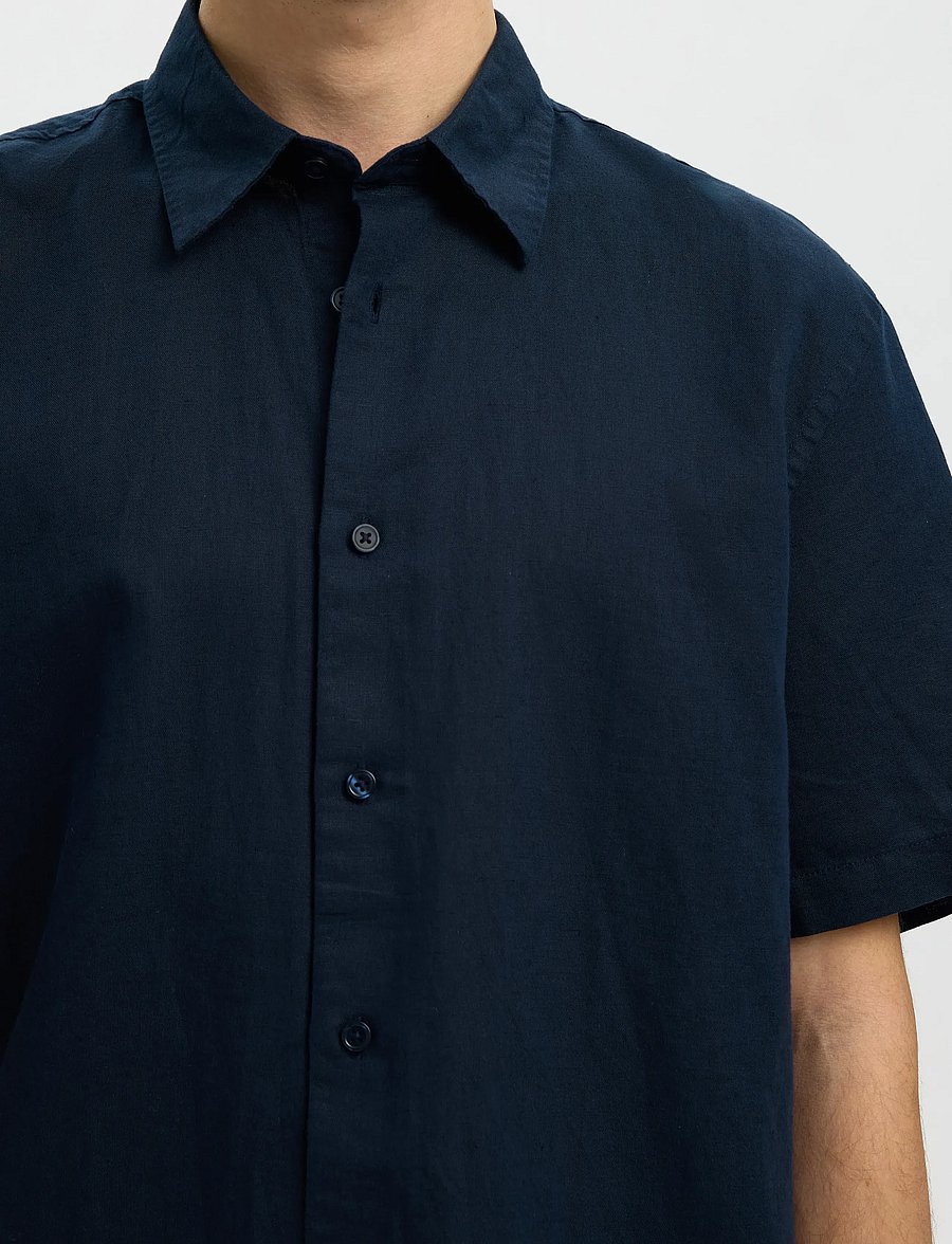 Selected - SLMREGCLAUS CLAY LINENBLEND SS SHT NOOS - short-sleeved shirts - sky captain - 4