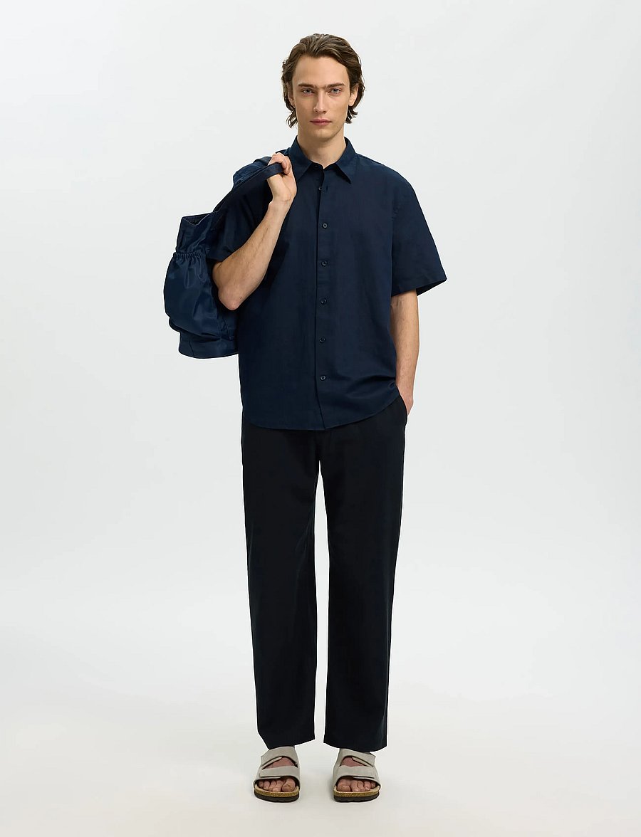 Selected - SLMREGCLAUS CLAY LINENBLEND SS SHT NOOS - short-sleeved shirts - sky captain - 5