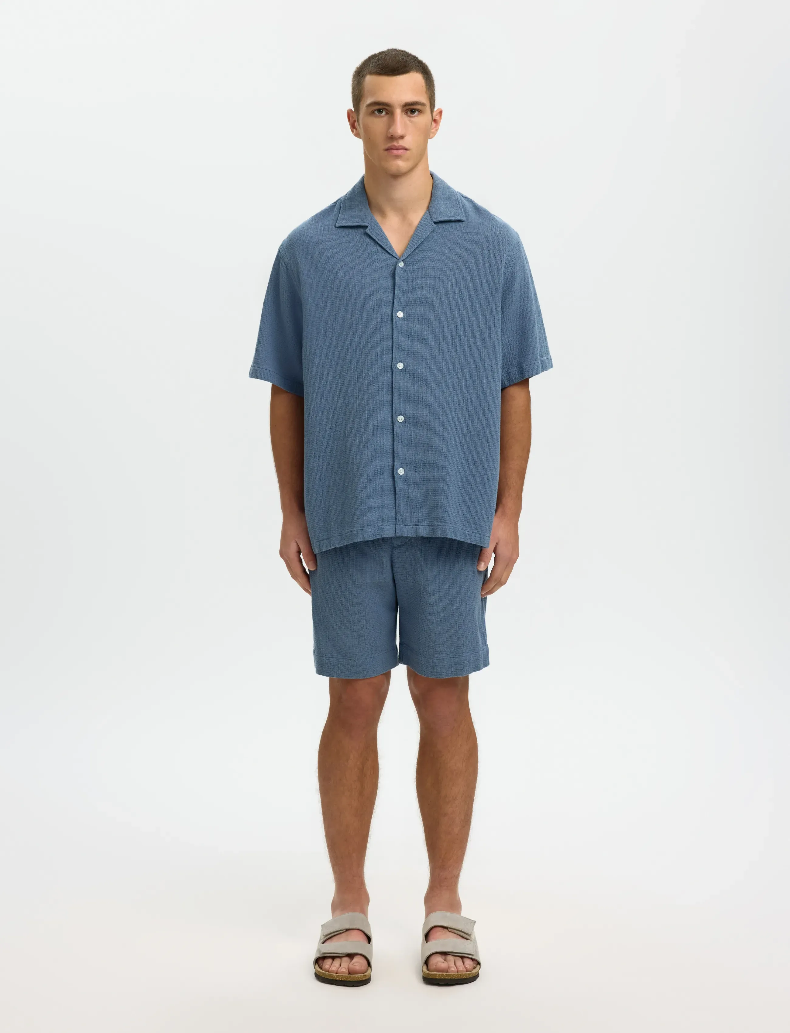 Selected - SLHRLXCAL SS SHIRT RESORT - kurzarmhemden - blue mirage - 3
