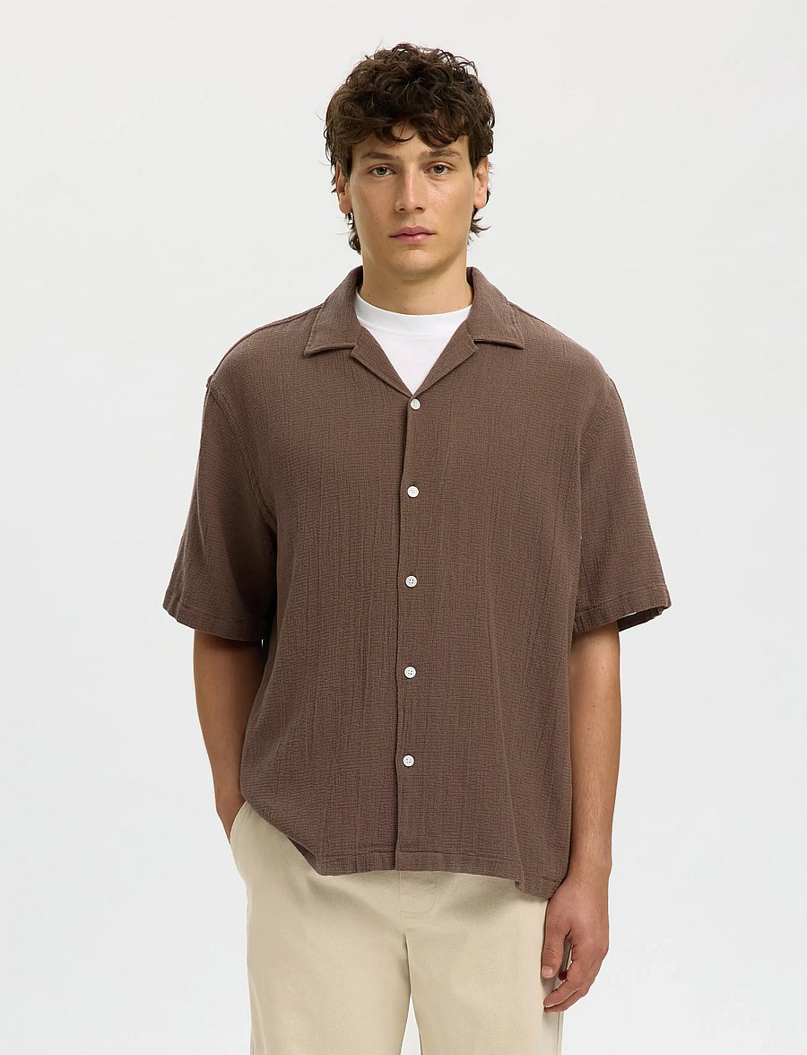 Selected - SLHRLXCAL SS SHIRT RESORT - kortærmede skjorter - chocolate chip - 0