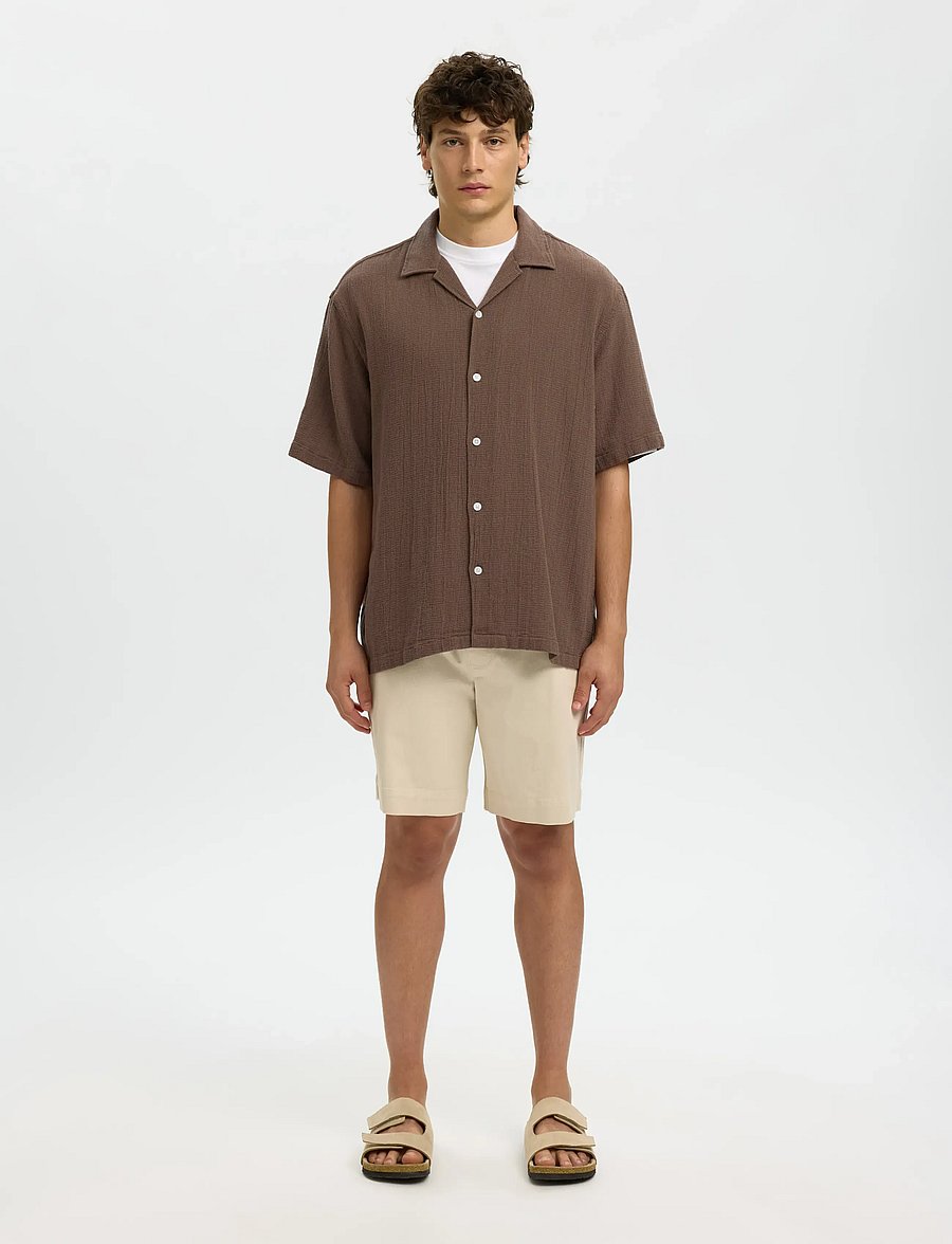 Selected - SLHRLXCAL SS SHIRT RESORT - kortærmede skjorter - chocolate chip - 3