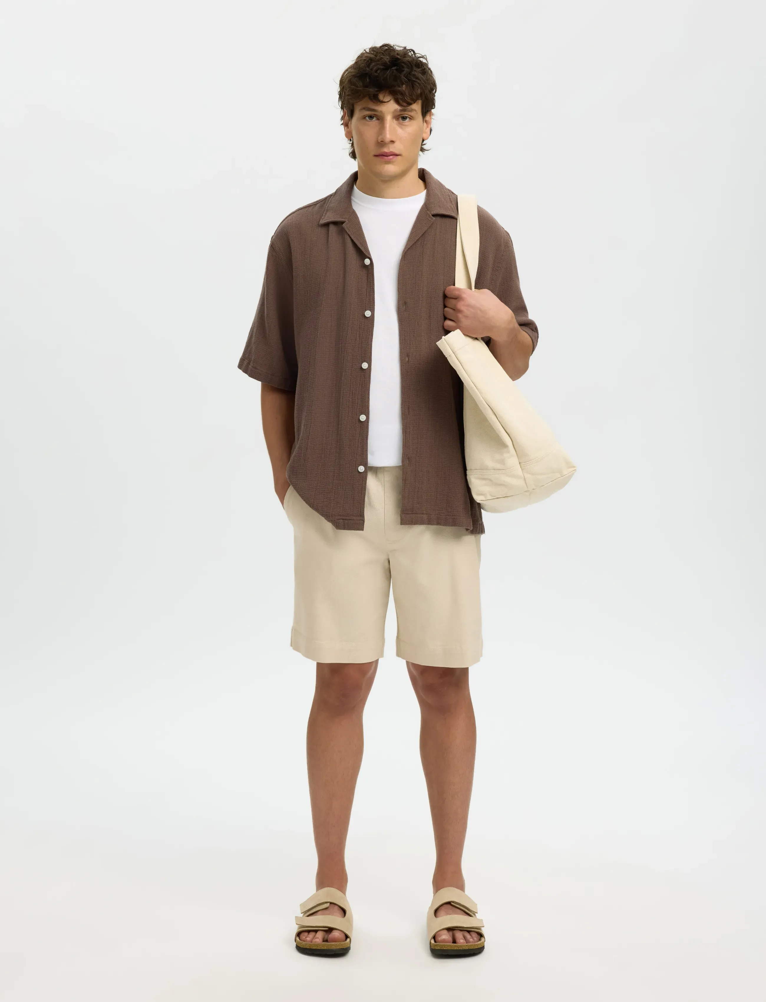 Selected - SLHRLXCAL SS SHIRT RESORT - kortærmede skjorter - chocolate chip - 5