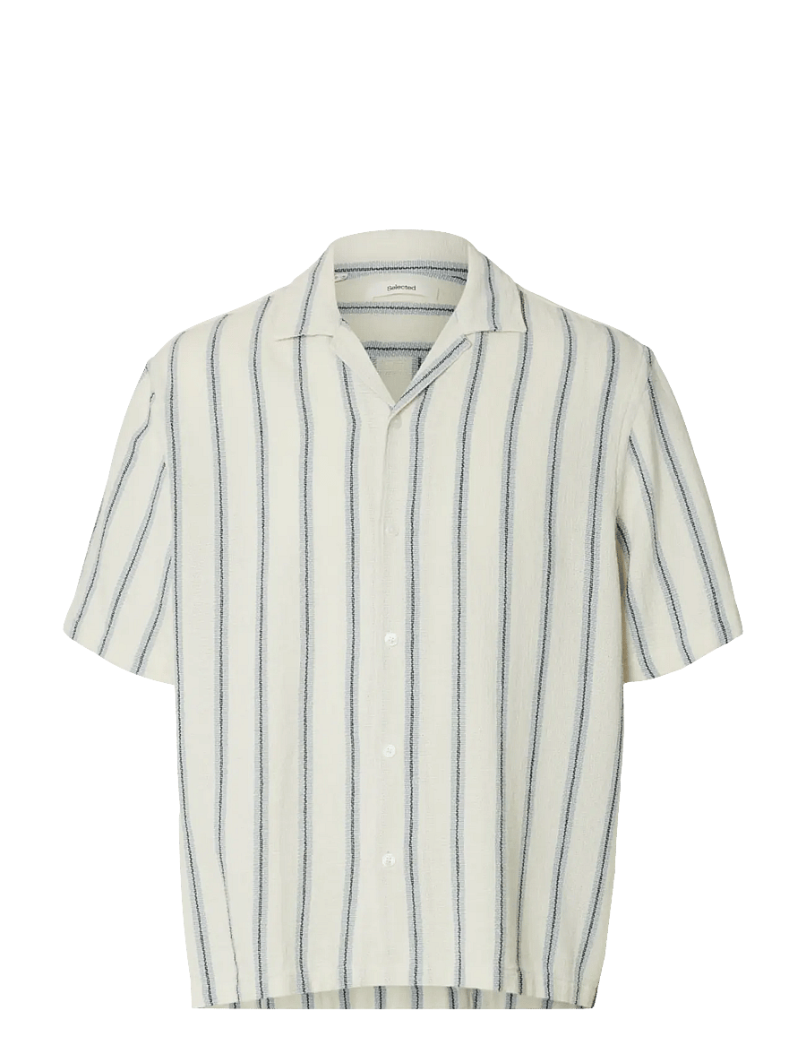Selected - SLHRLXCAL SS SHIRT RESORT - kurzarmhemden - egret - 1