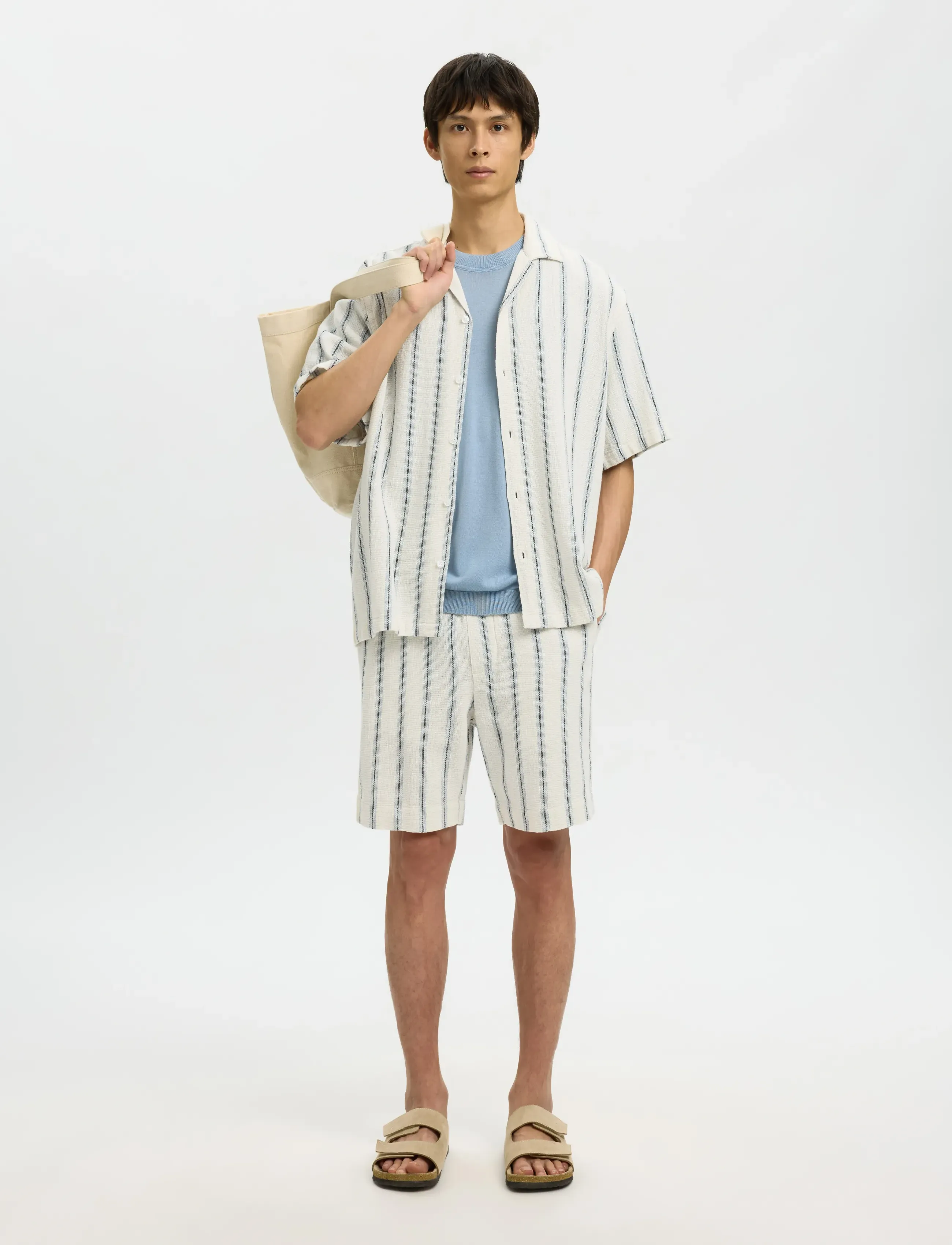 Selected - SLHRLXCAL SS SHIRT RESORT - kortærmede skjorter - egret - 5