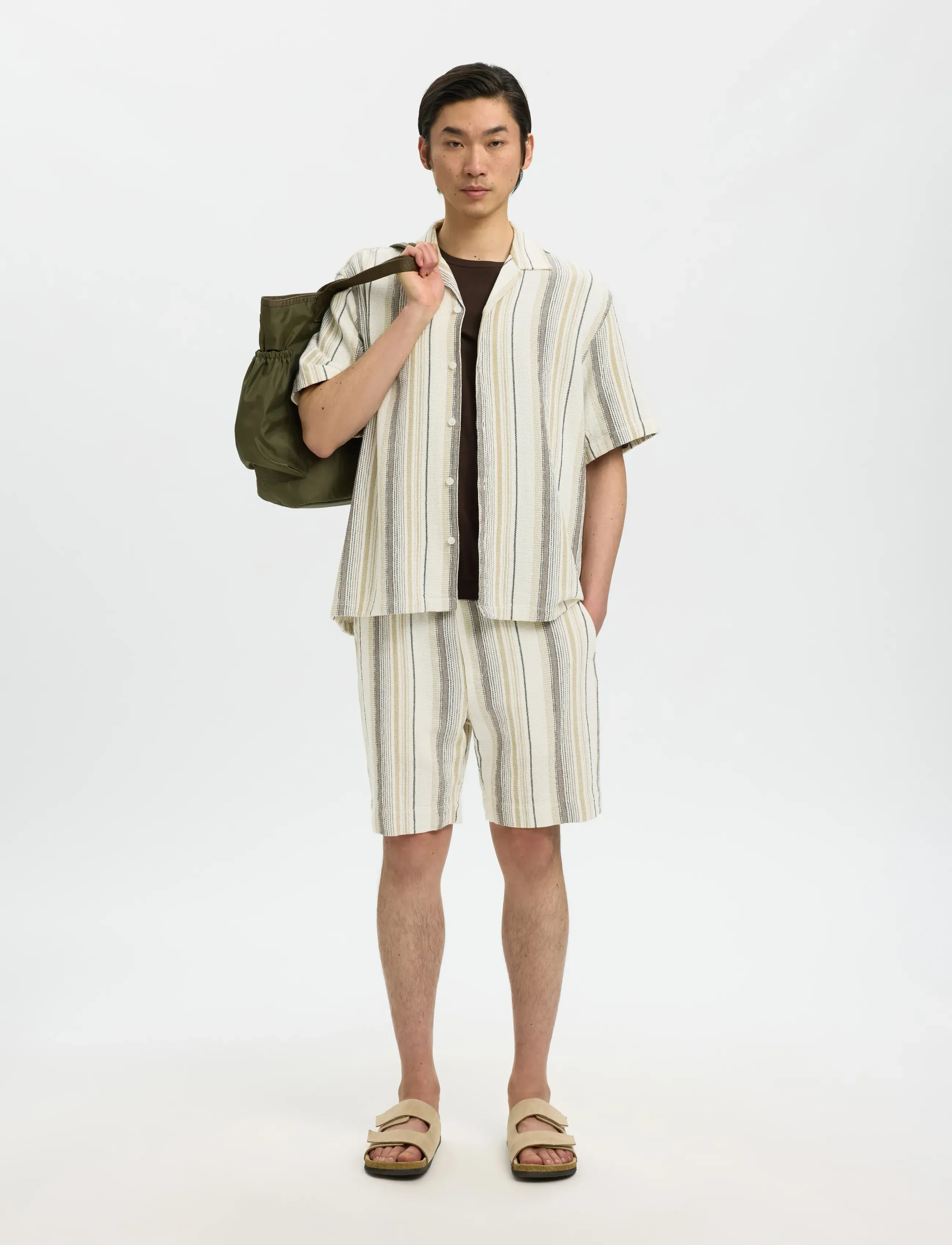 Selected - SLHRLXCAL SS SHIRT RESORT - kortærmede skjorter - egret - 5