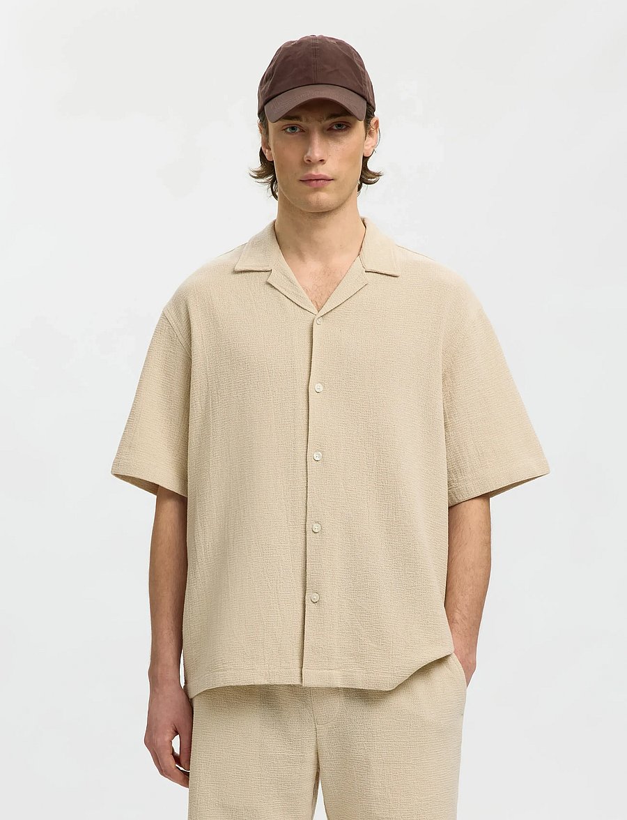 Selected - SLHRLXCAL SS SHIRT RESORT - kortærmede skjorter - oatmeal - 0