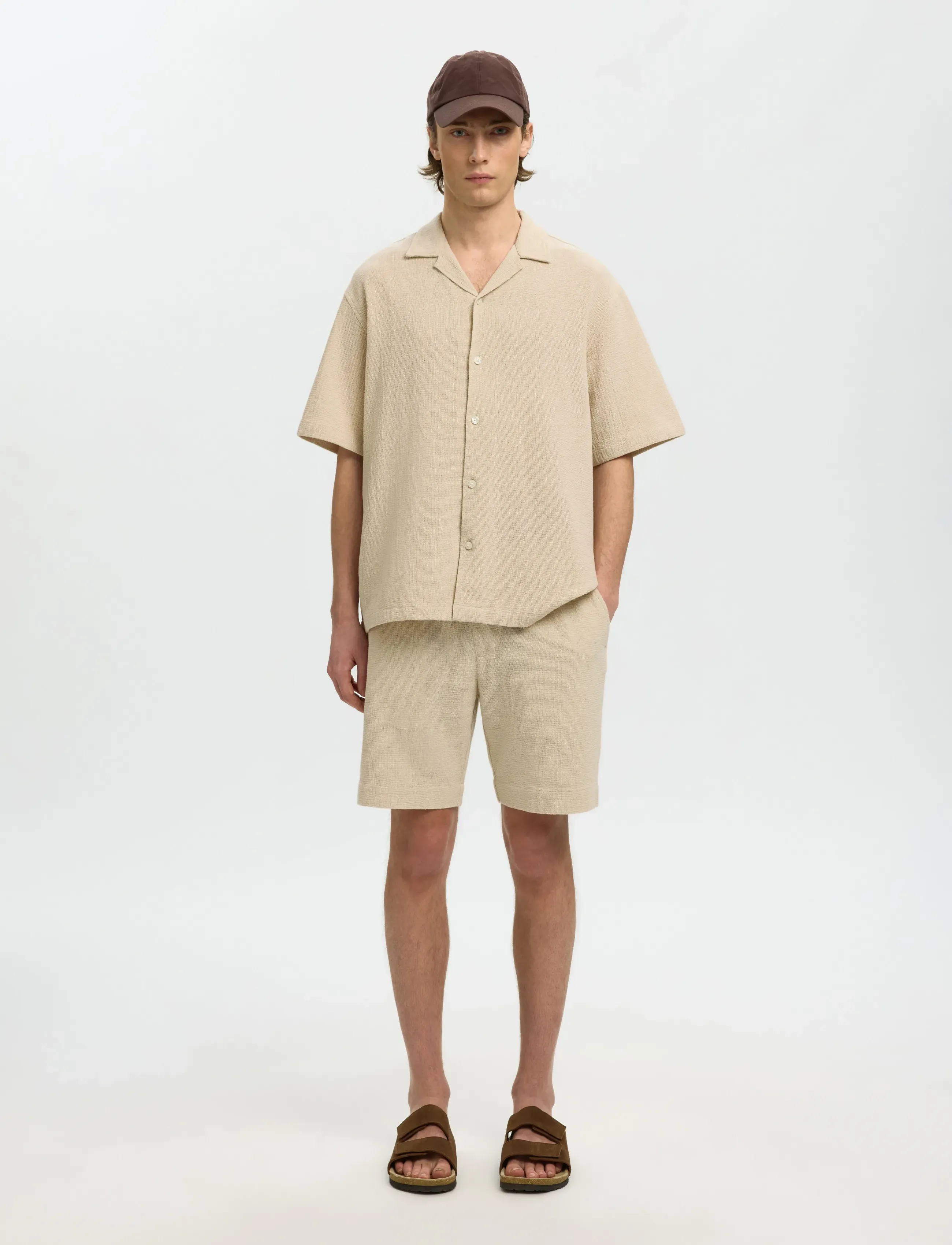 Selected - SLHRLXCAL SS SHIRT RESORT - kurzarmhemden - oatmeal - 3
