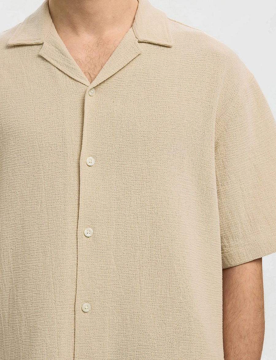 Selected - SLHRLXCAL SS SHIRT RESORT - kortærmede skjorter - oatmeal - 4