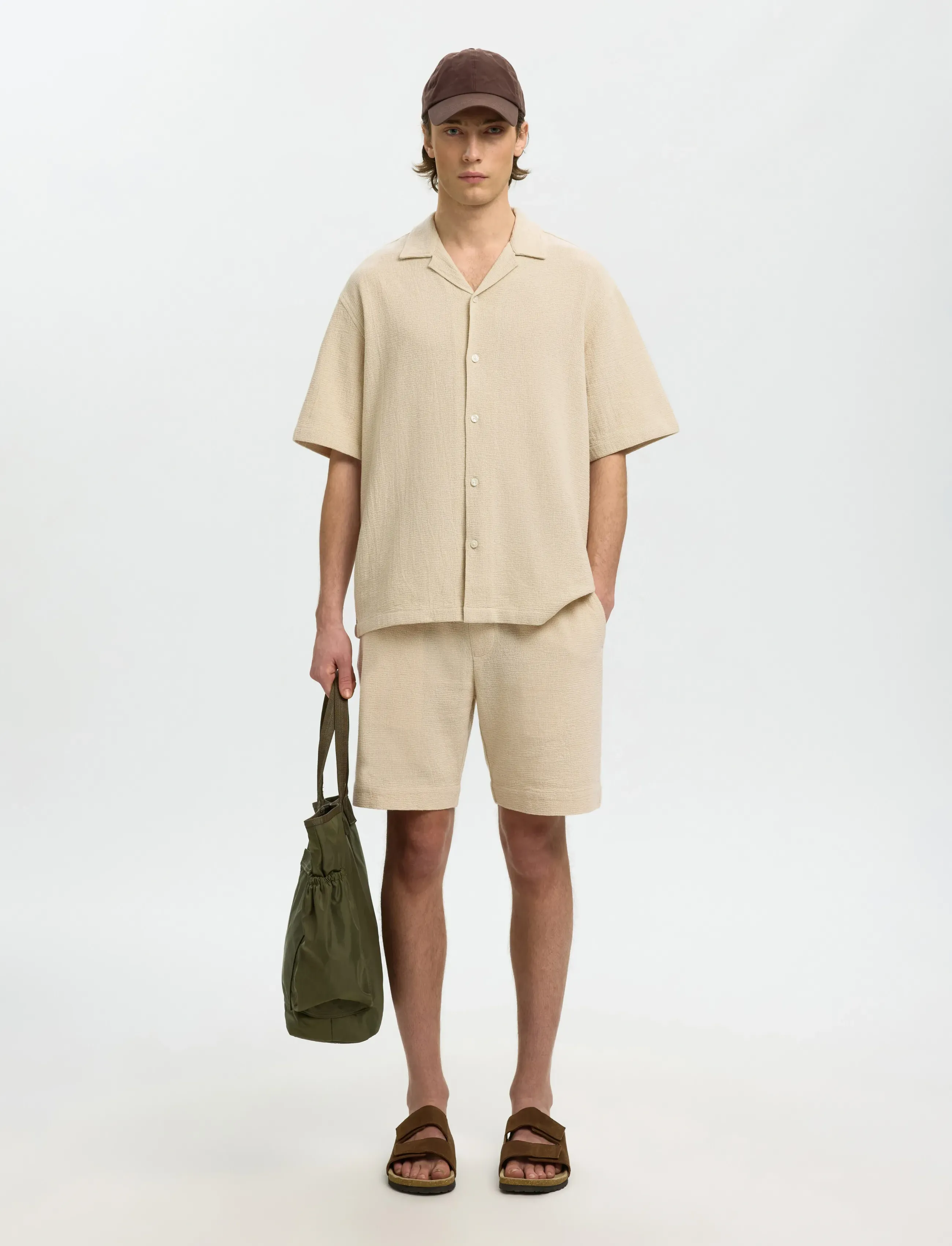 Selected - SLHRLXCAL SS SHIRT RESORT - kurzarmhemden - oatmeal - 5