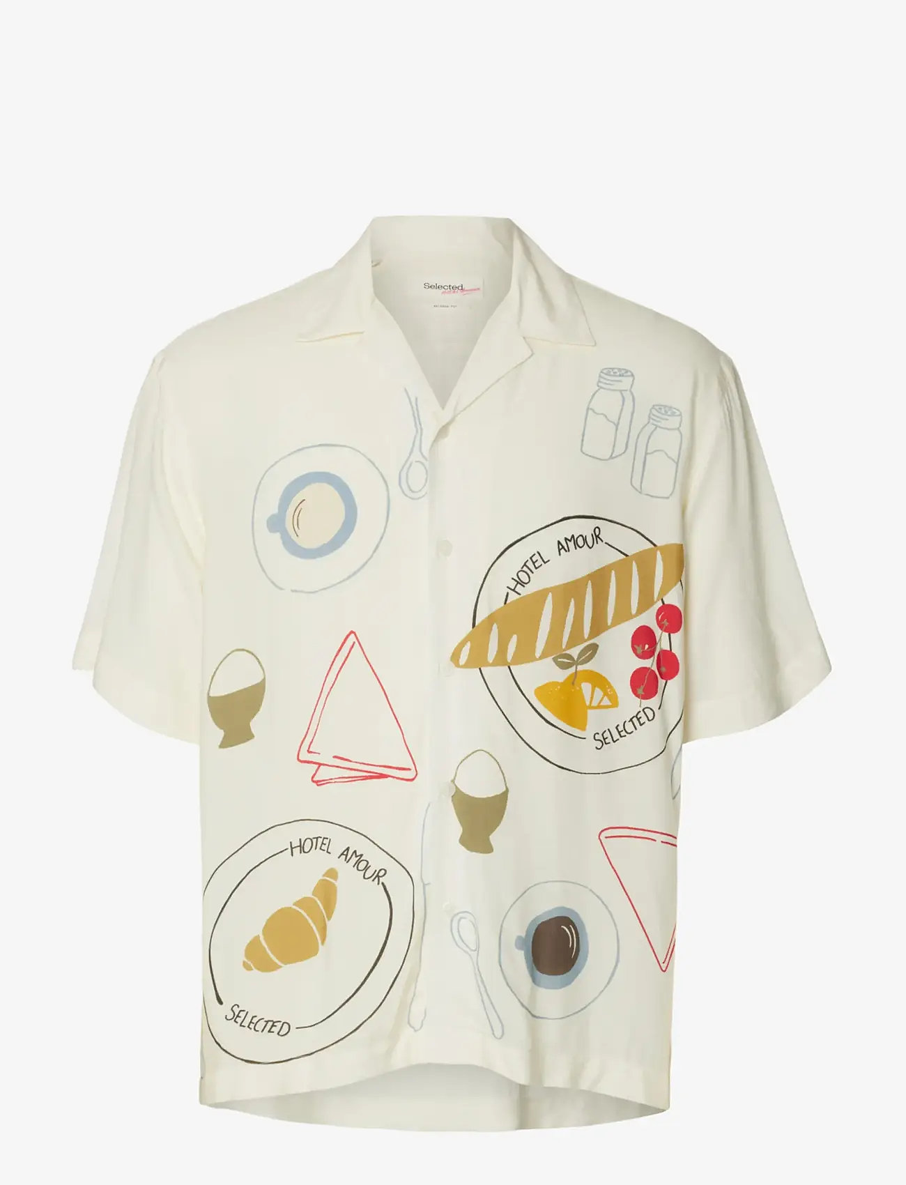 Selected - SLHRLXHOTEL AMOUR PRINT SS SHIRT - pattern shirts - egret - 1