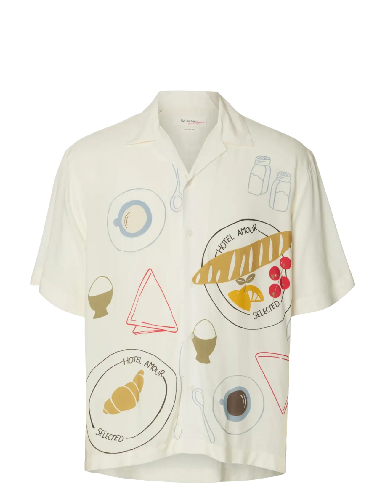 Selected - SLHRLXHOTEL AMOUR PRINT SS SHIRT - chemises à motifs - egret - 1