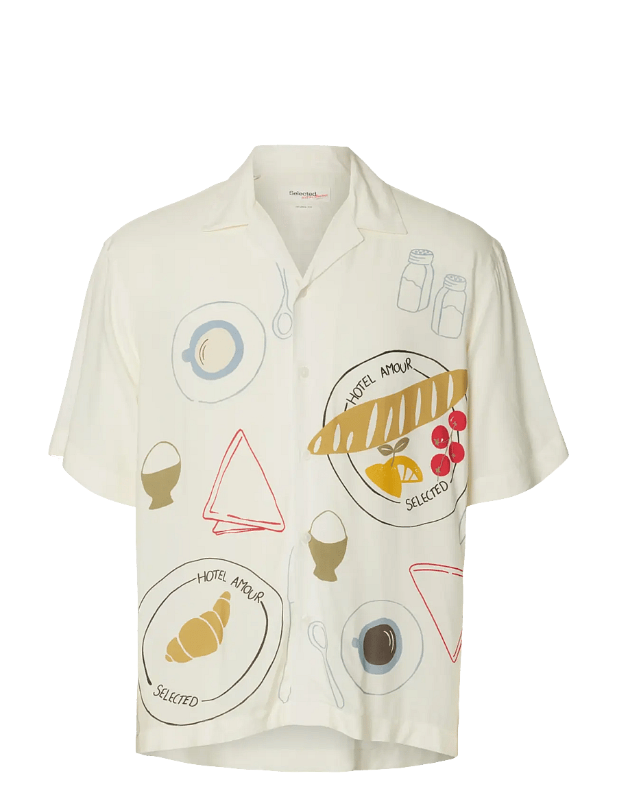 Selected - SLHRLXHOTEL AMOUR PRINT SS SHIRT - chemises à motifs - egret - 1
