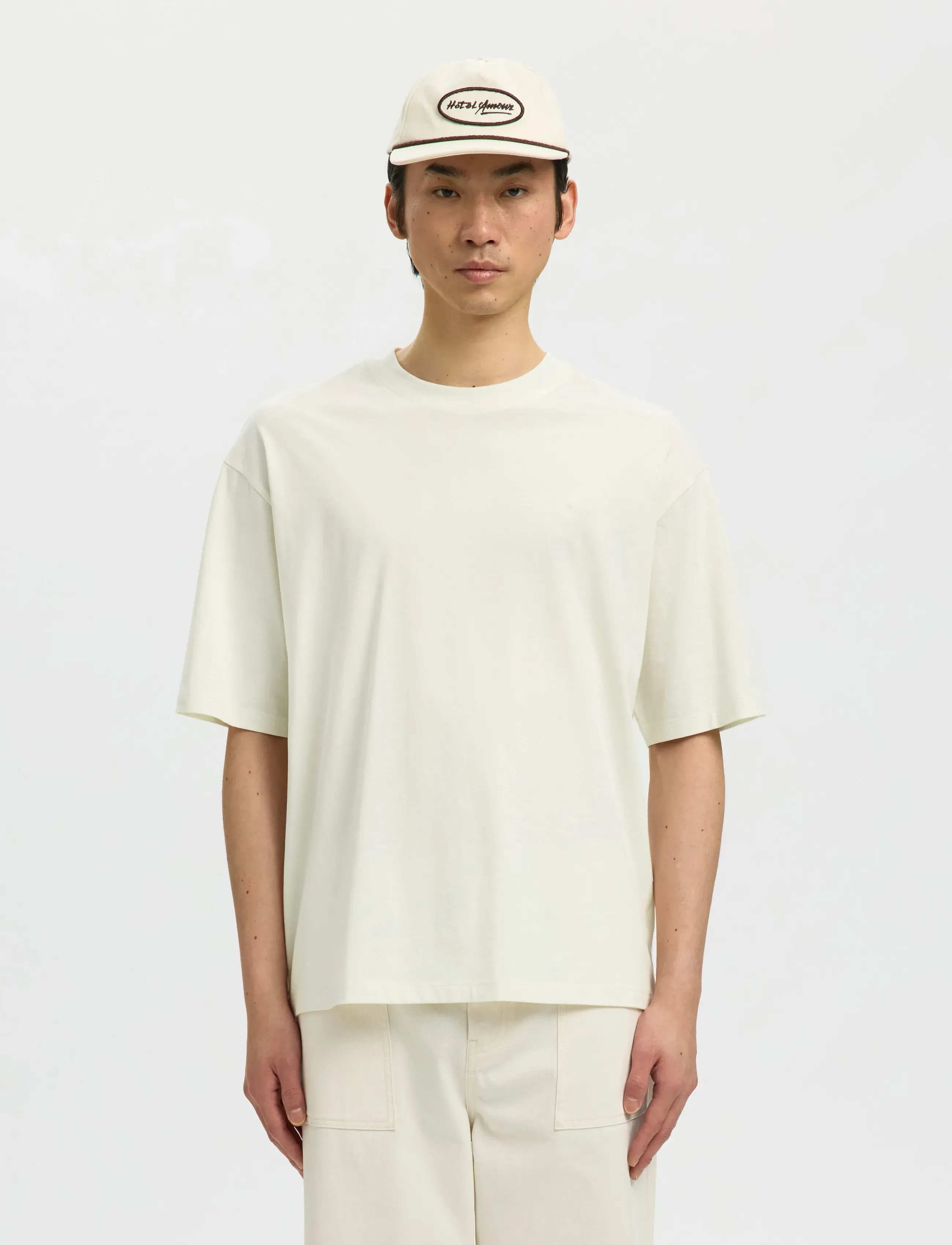 Selected Slhrelaxaspen Ss O-Neck Tee Hotel Amour, L, T-shirts, Creme - Short-sleeved, Männerswear