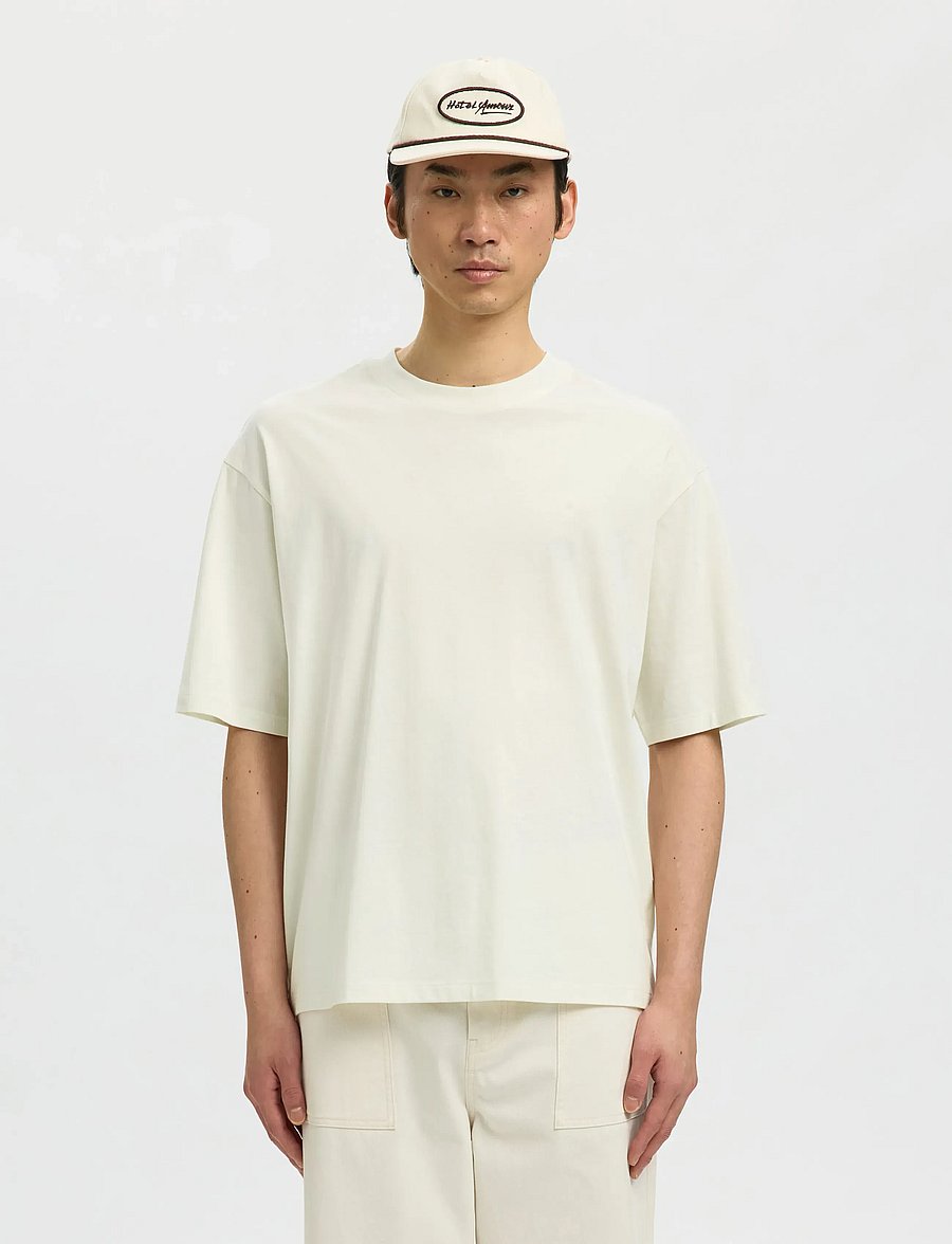 Selected - SLHRELAXASPEN SS O-NECK TEE HOTEL AMOUR - t-shirts à manches courtes - egret - 0