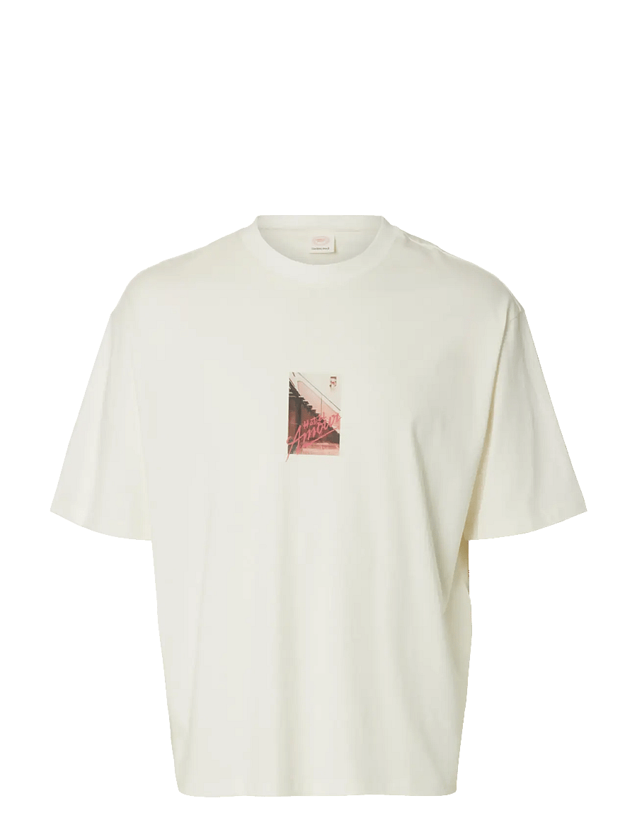 Selected - SLHRELAXASPEN SS O-NECK TEE HOTEL AMOUR - lühikeste varrukatega t-särgid - egret - 1