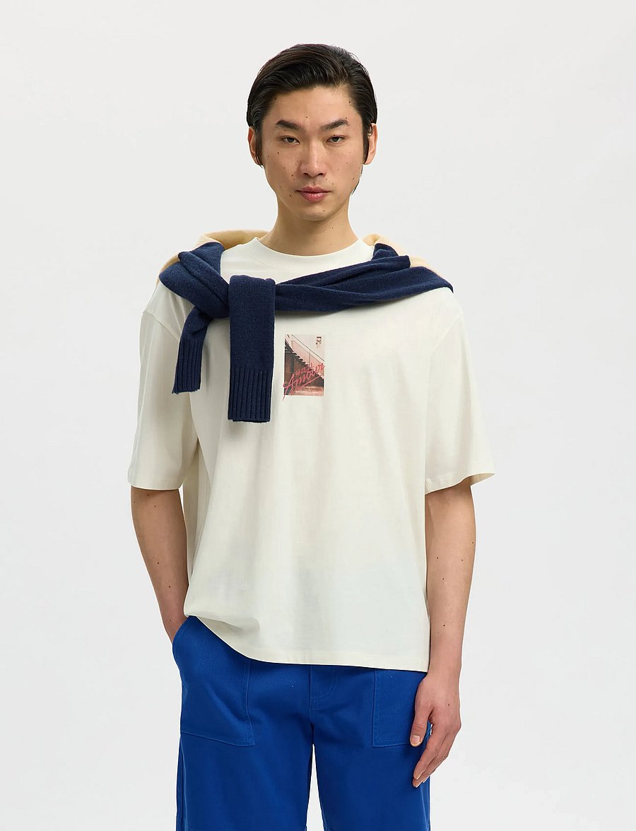 Selected - SLHRELAXASPEN SS O-NECK TEE HOTEL AMOUR - lühikeste varrukatega t-särgid - egret - 0