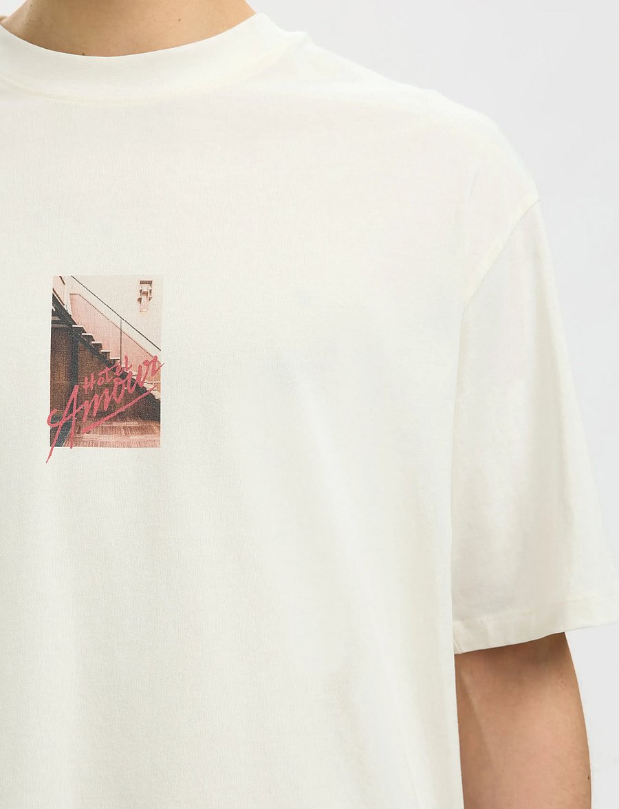 Selected - SLHRELAXASPEN SS O-NECK TEE HOTEL AMOUR - lühikeste varrukatega t-särgid - egret - 4