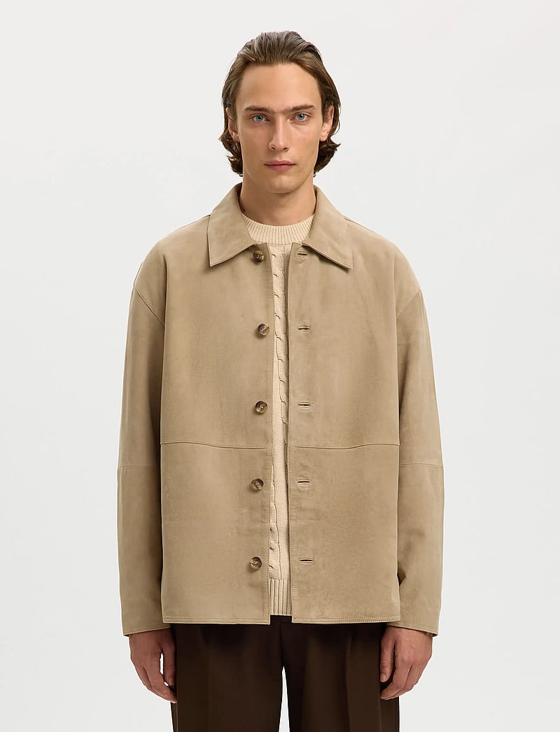 Selected - SLHRORY SUEDE OVERSHIRT - spring jackets - white pepper - 0