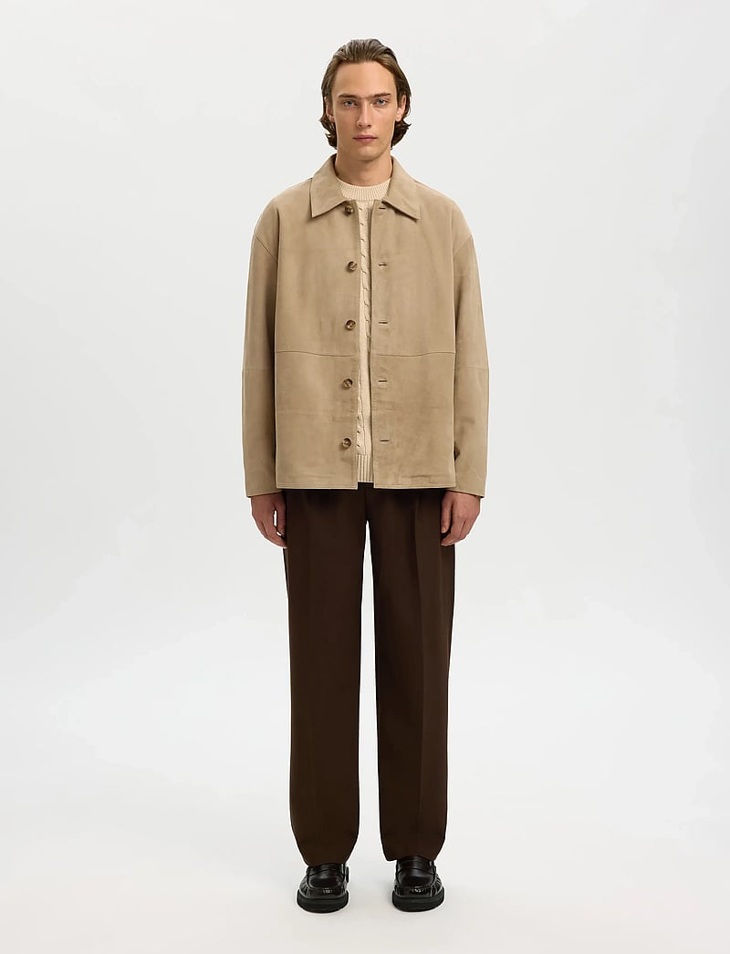 Selected - SLHRORY SUEDE OVERSHIRT - spring jackets - white pepper - 3