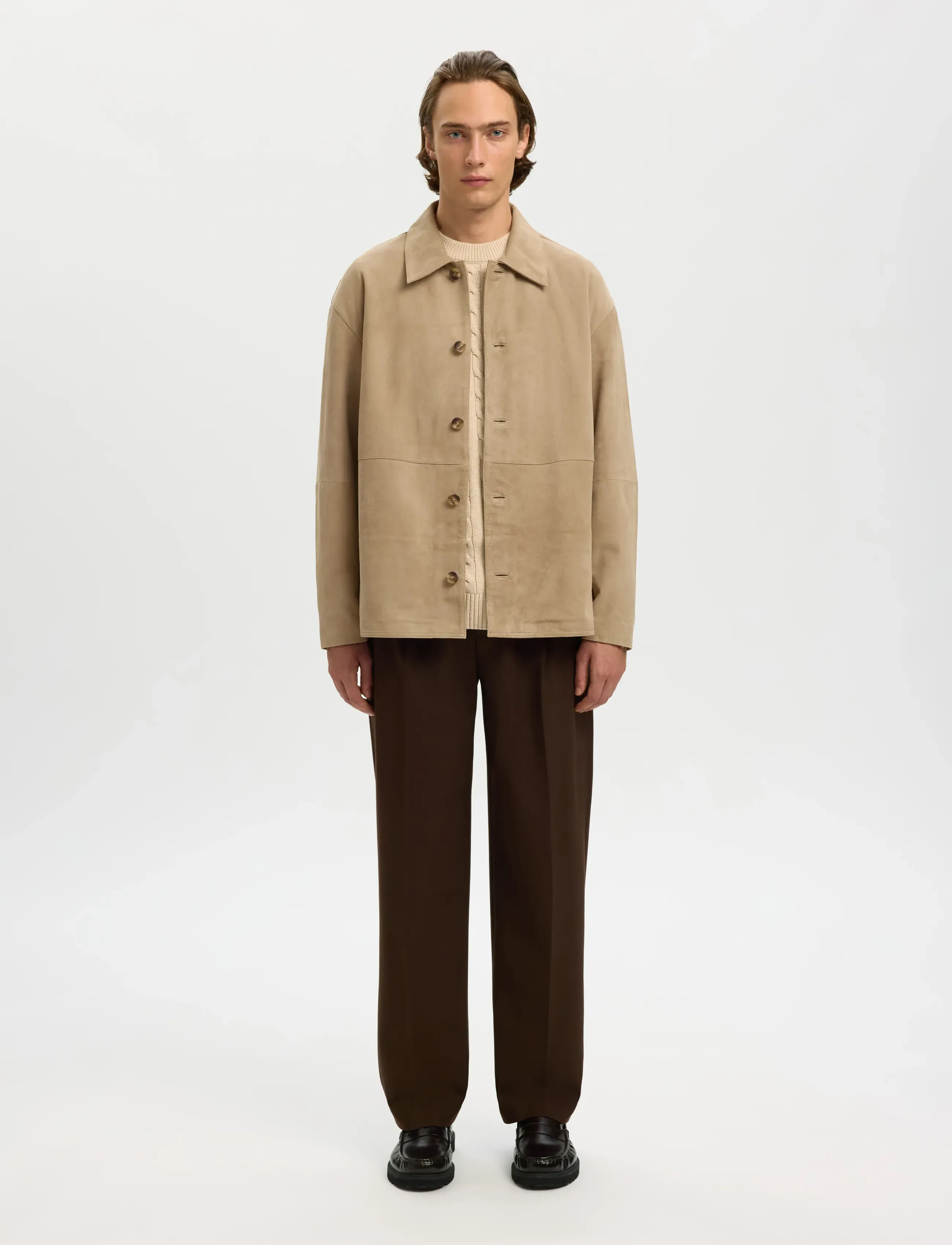 Selected - SLHRORY SUEDE OVERSHIRT - vårjackor - white pepper - 3