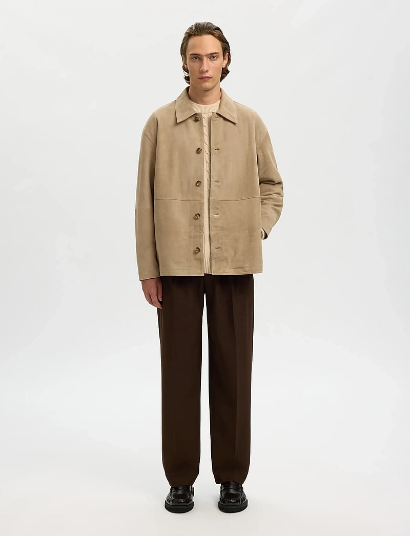 Selected - SLHRORY SUEDE OVERSHIRT - spring jackets - white pepper - 4
