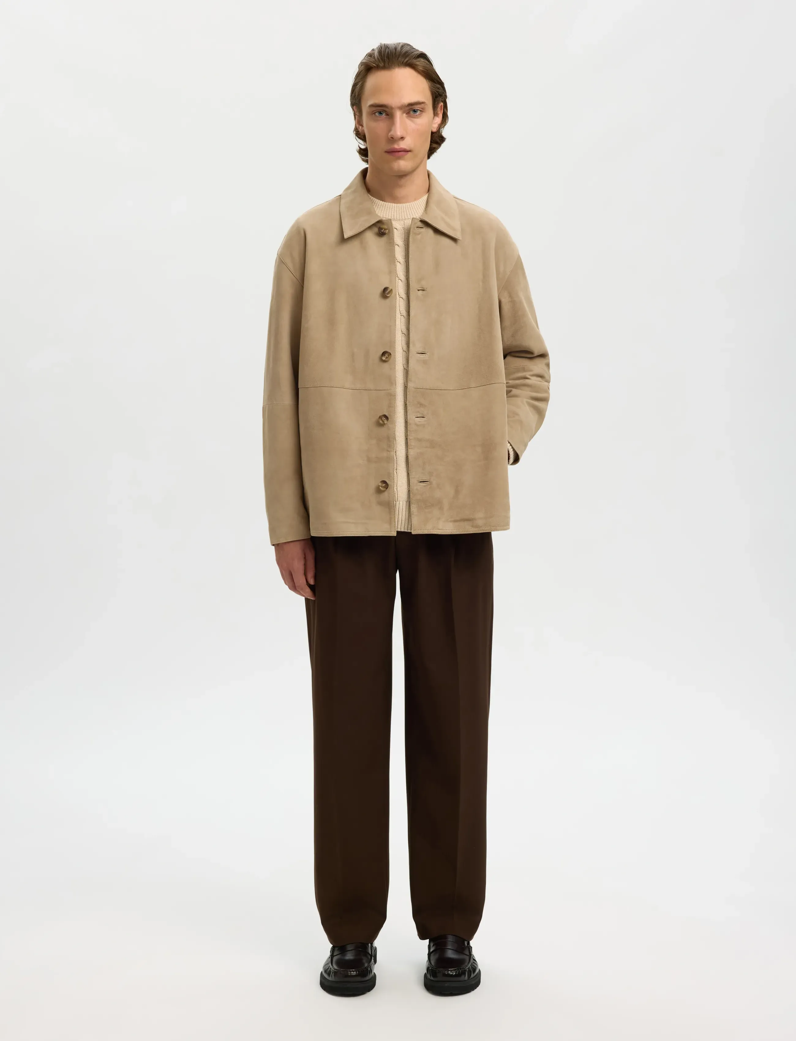 Selected - SLHRORY SUEDE OVERSHIRT - vårjackor - white pepper - 4